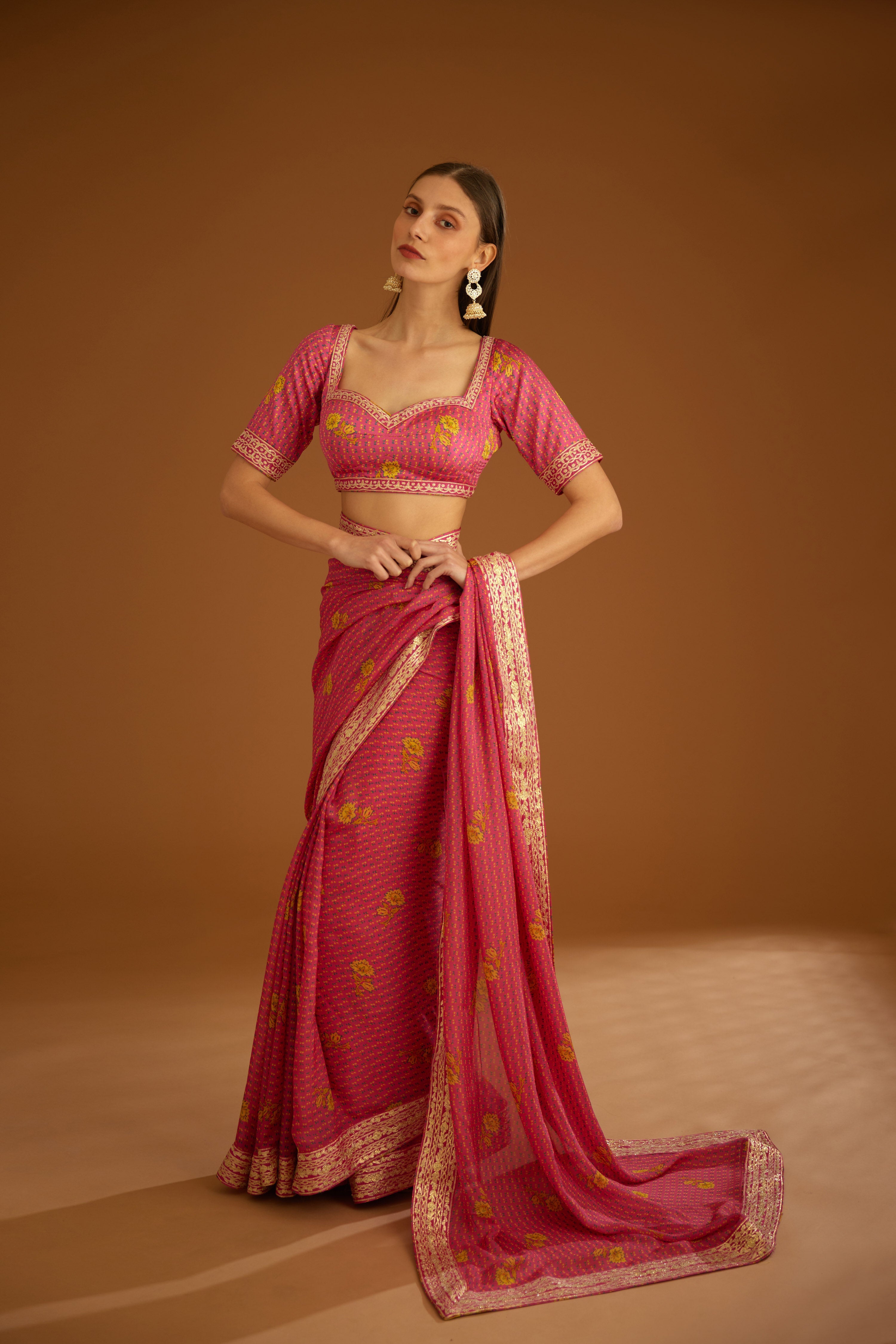 Fuchsia Pink Saree Set