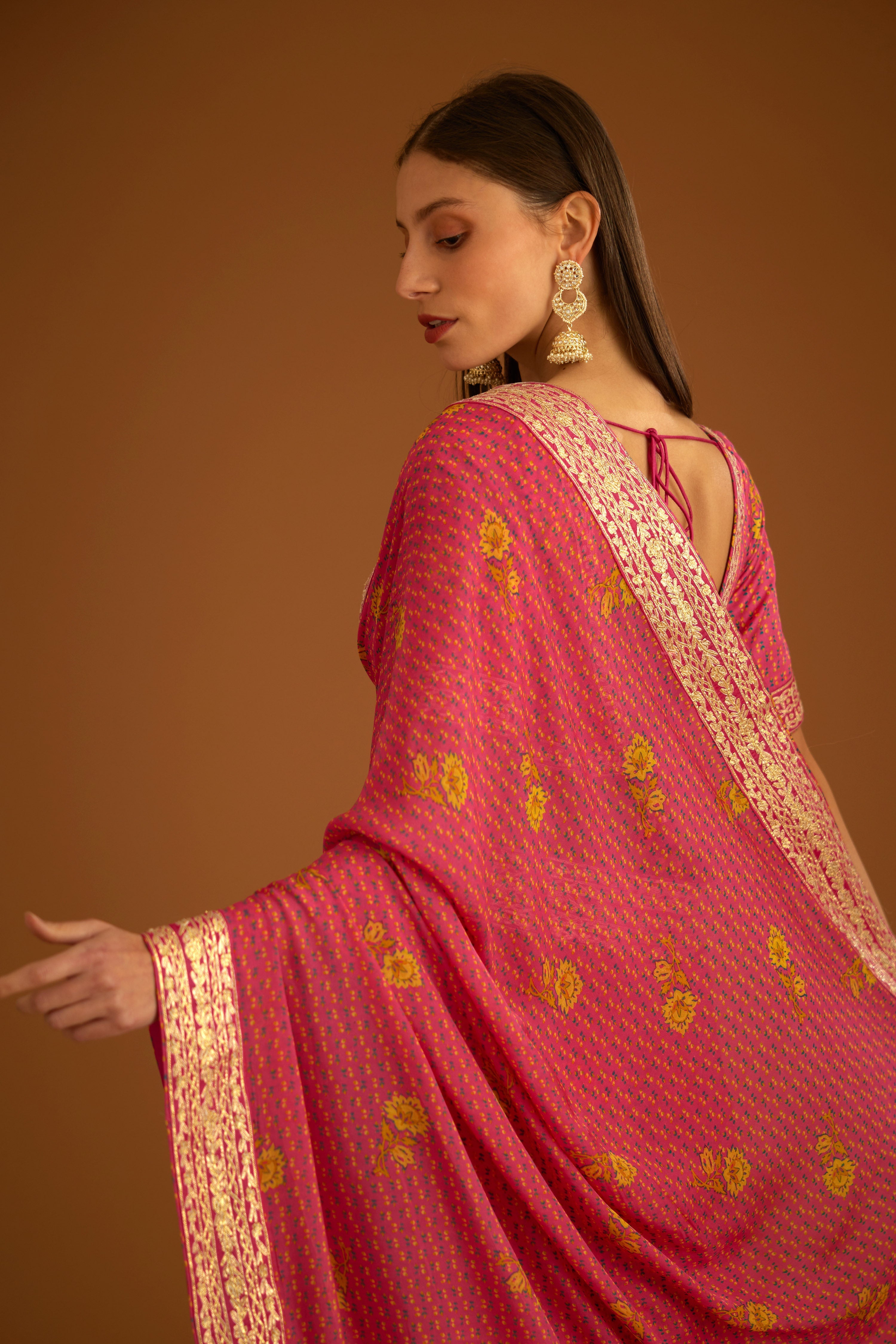 Fuchsia Pink Saree Set