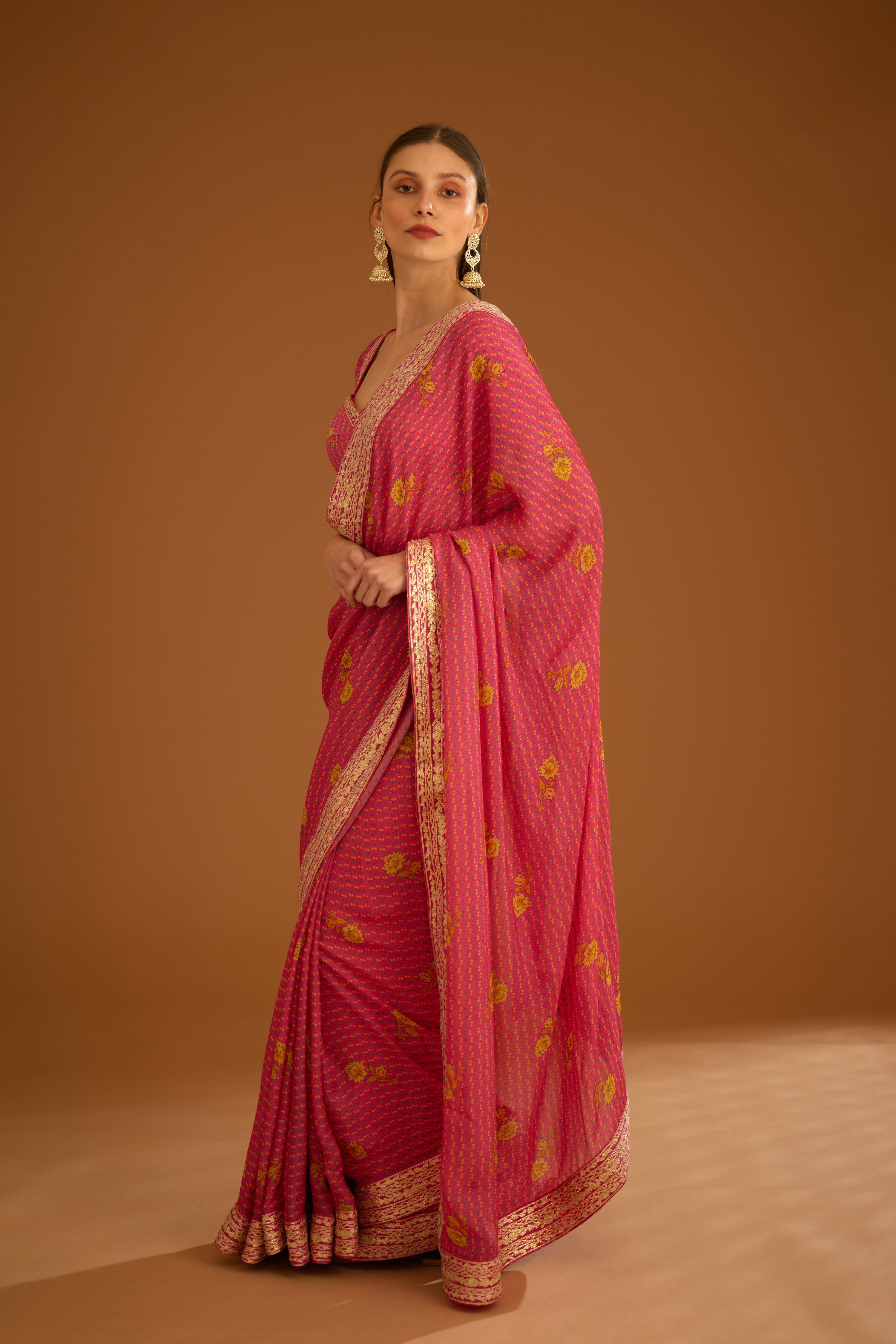 Fuchsia Pink Saree Set