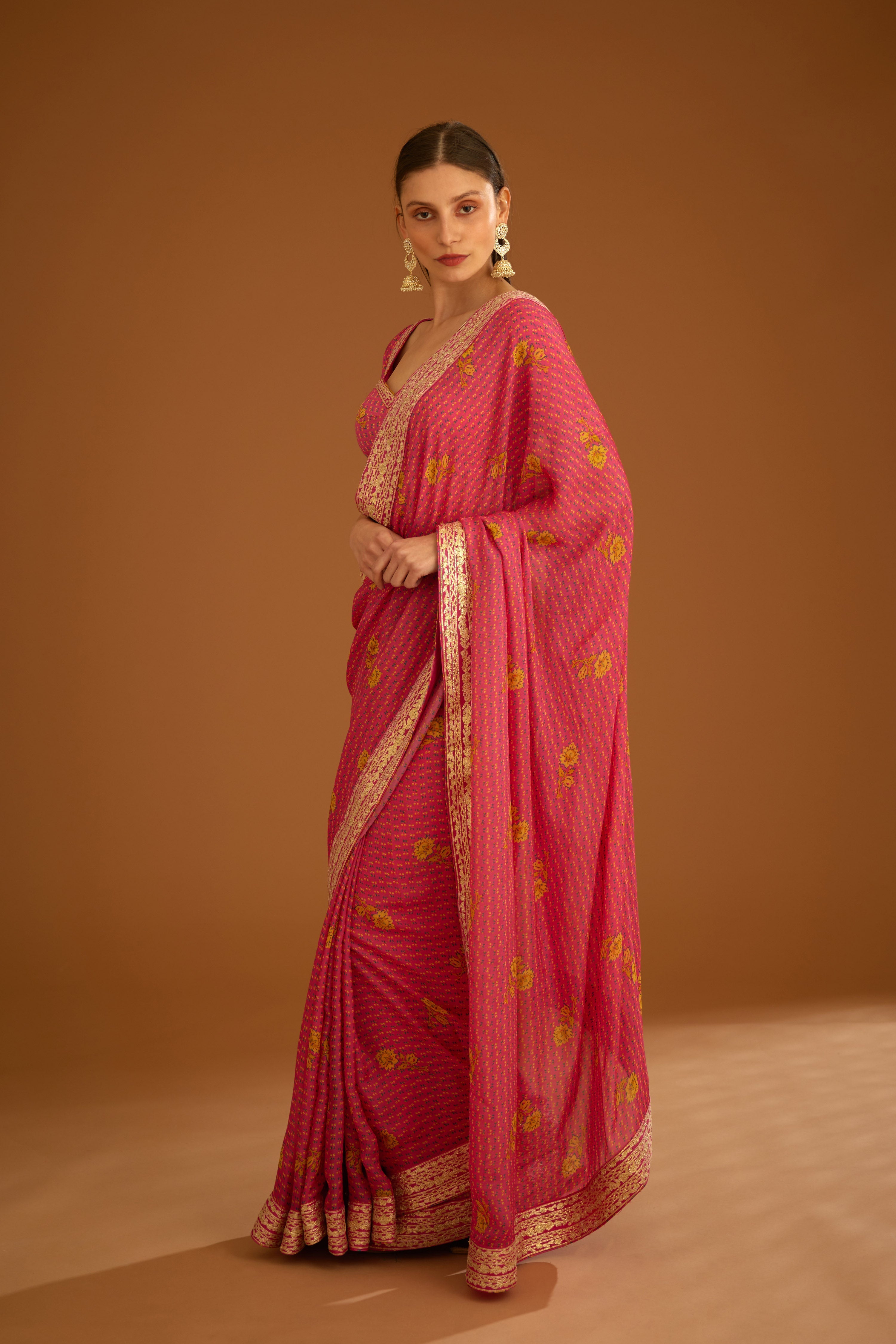 Fuchsia Pink Saree Set
