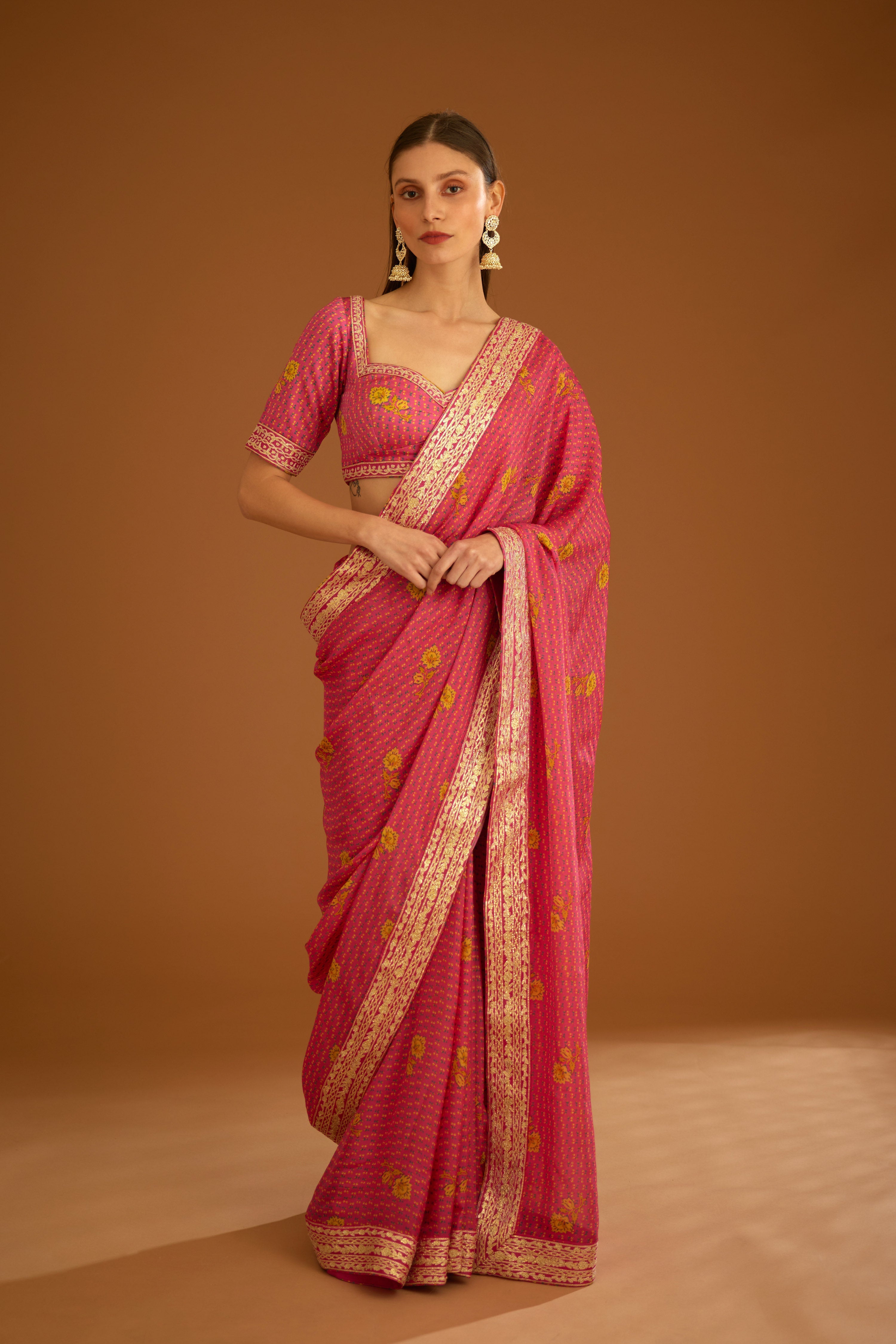 Fuchsia Pink Saree Set