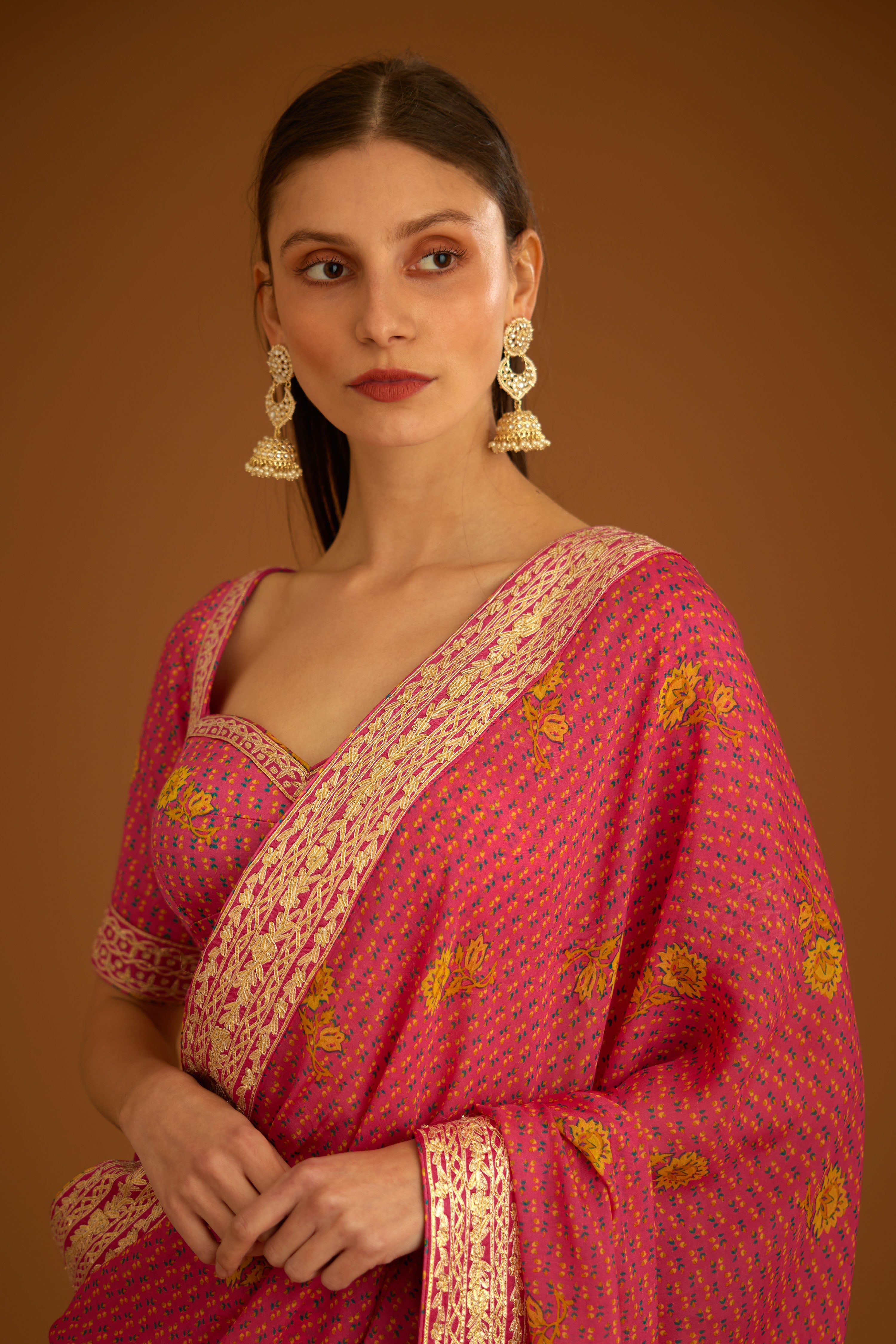 Fuchsia Pink Saree Set