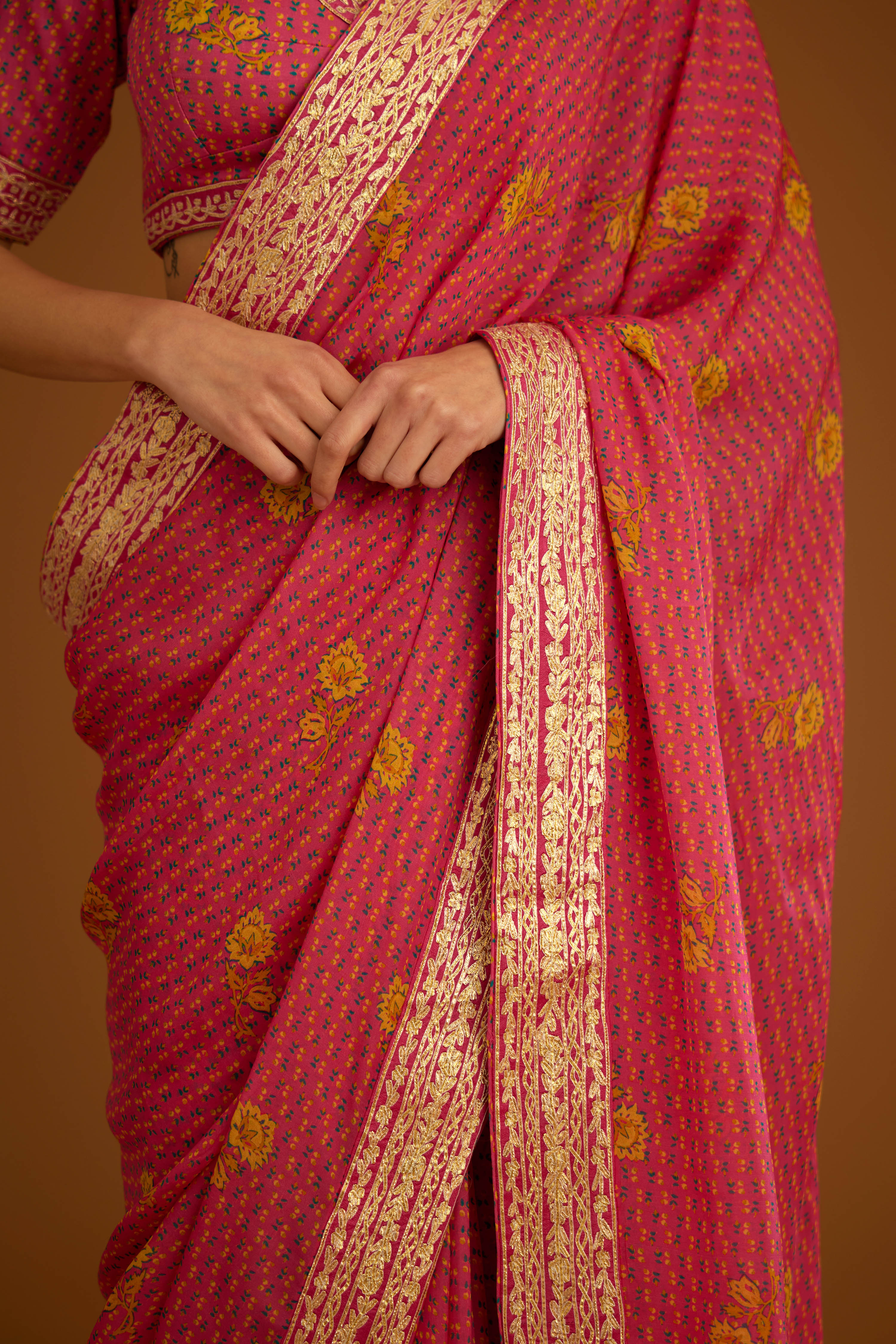 Fuchsia Pink Saree Set