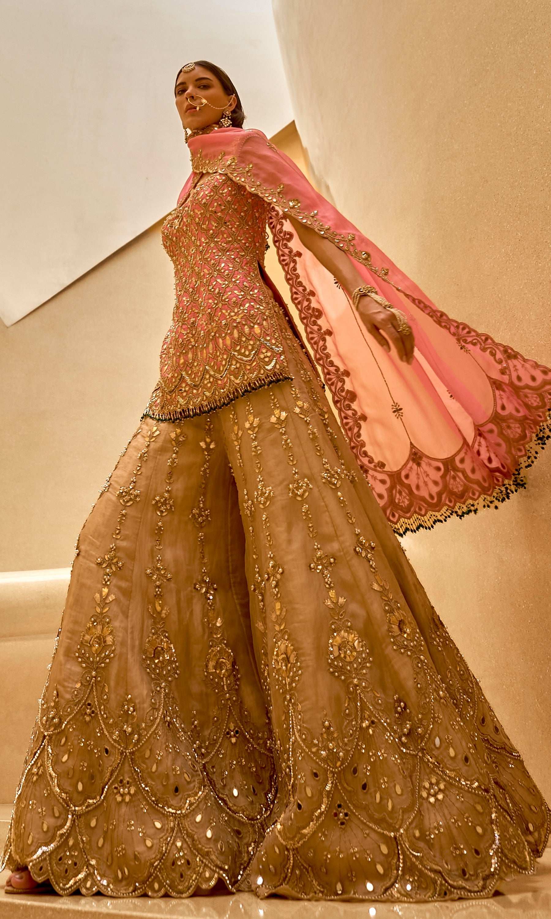 Onion Pink and Gold Sharara Set
