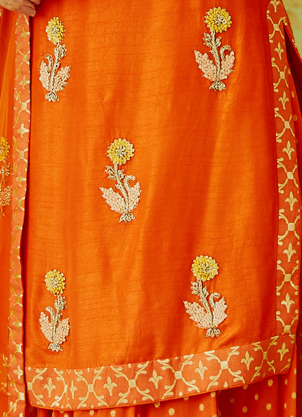 Orange Kurta & Skirt Set