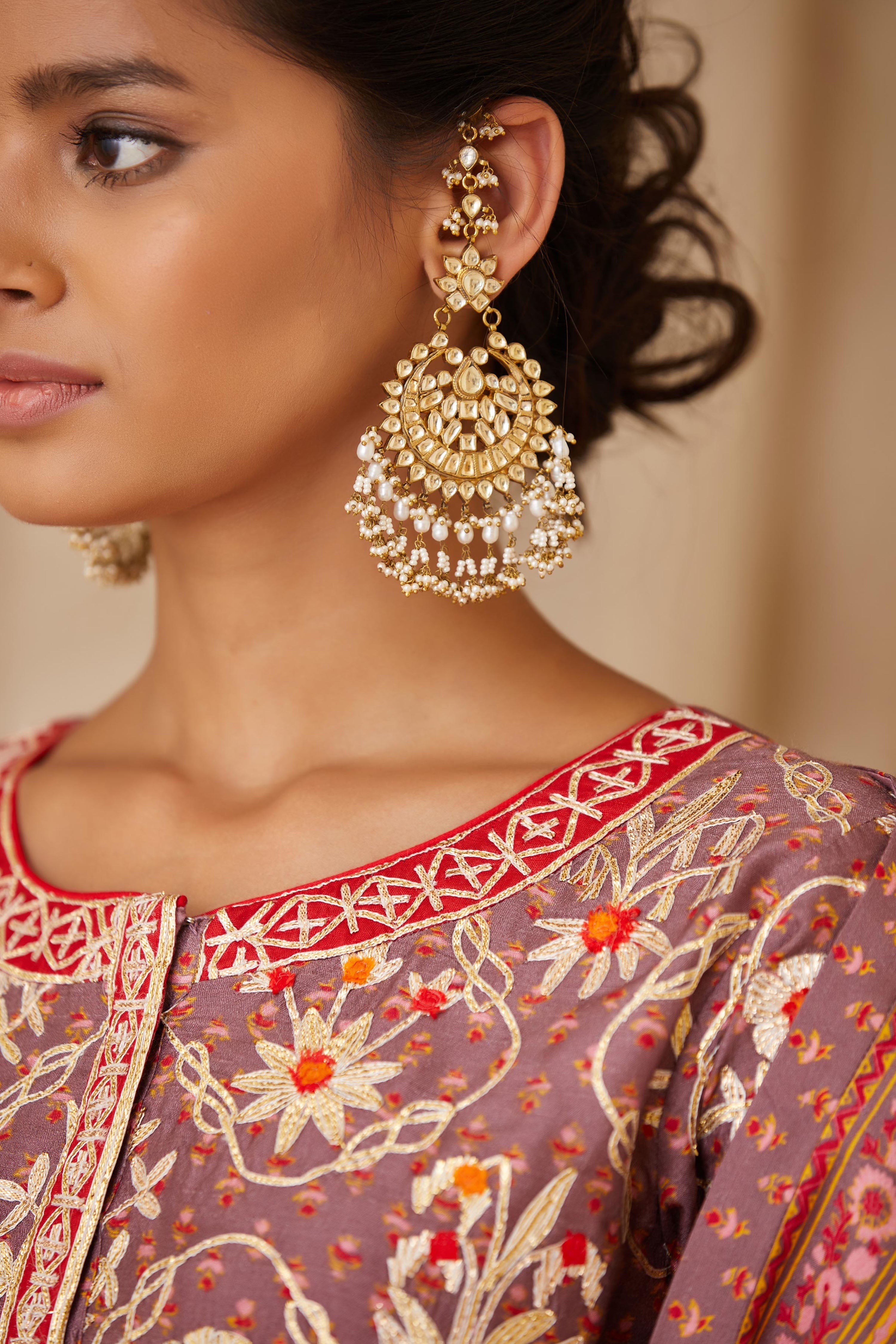 Neutral Lavender Kurta Skirt Set