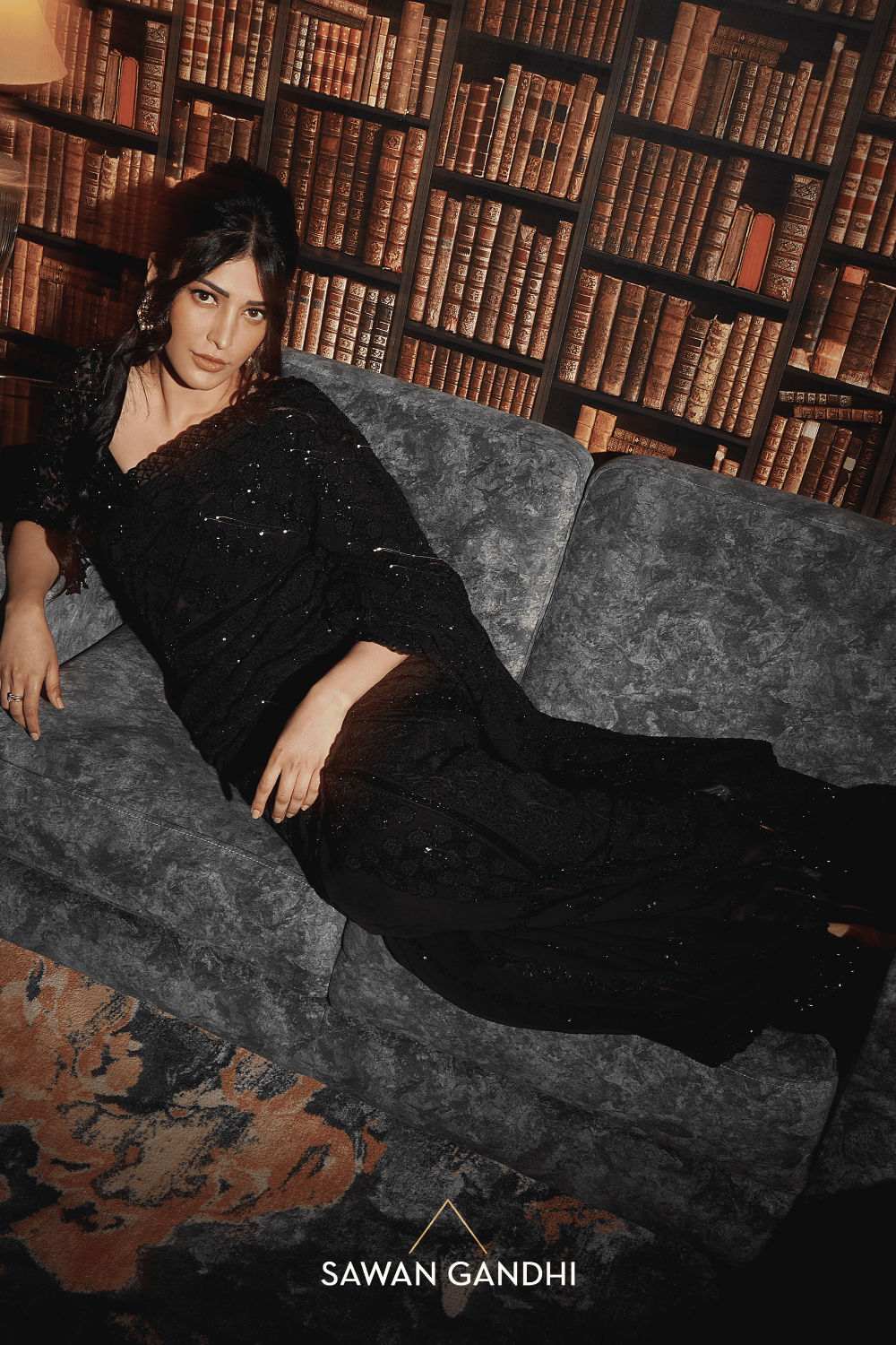 Shruti Haasan in Black Chikankari Saree