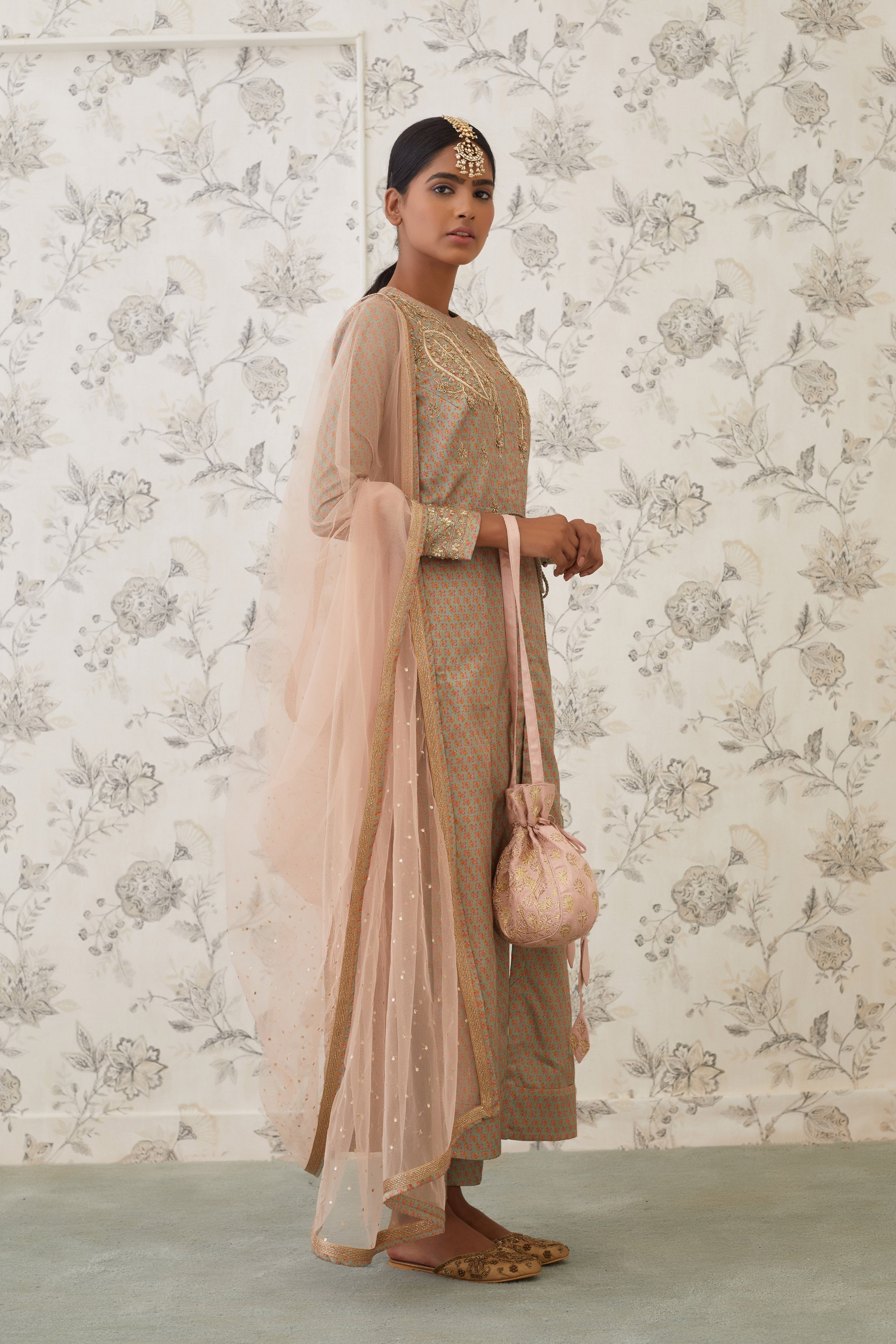 Light Olive Green Anarkali Set