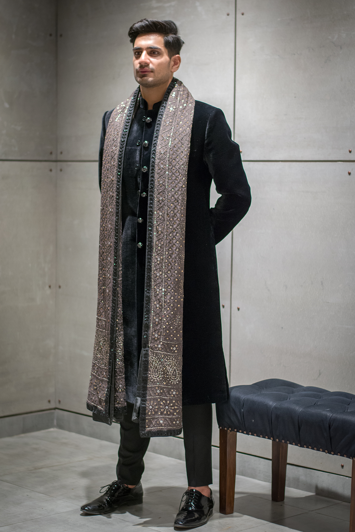 Black Velvet Sherwani