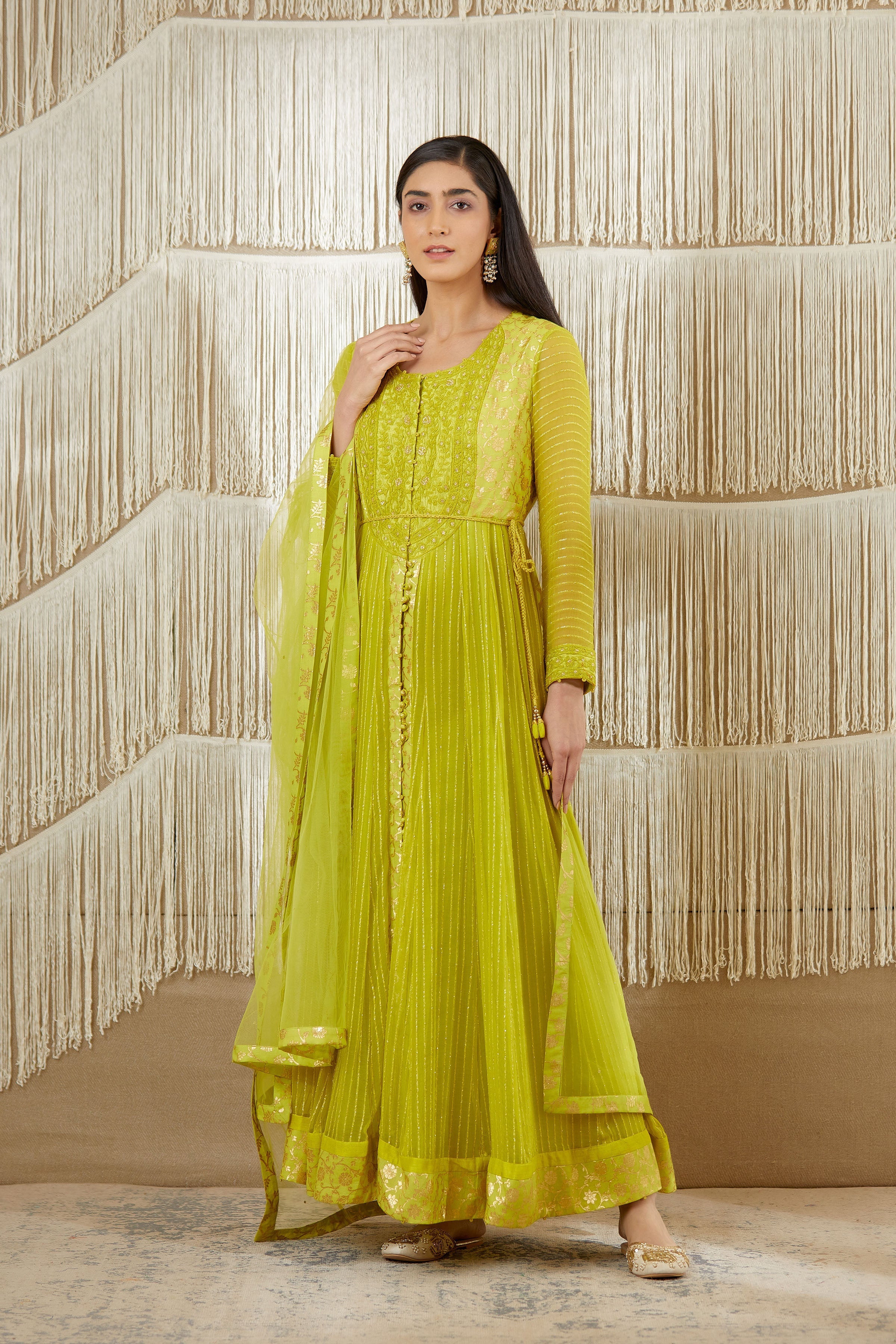 Bright Green Anarkali set