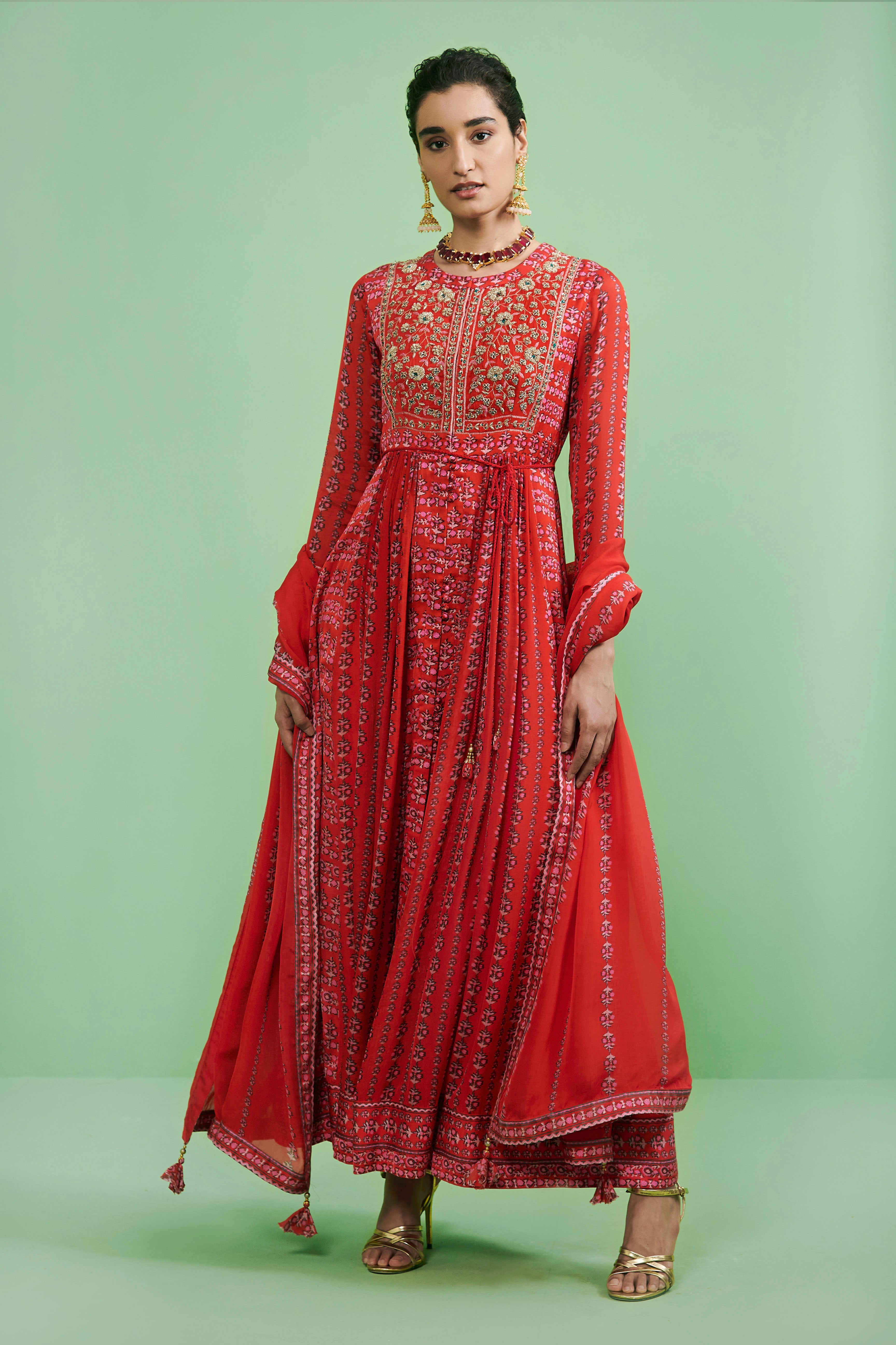 Red Anarkali Set