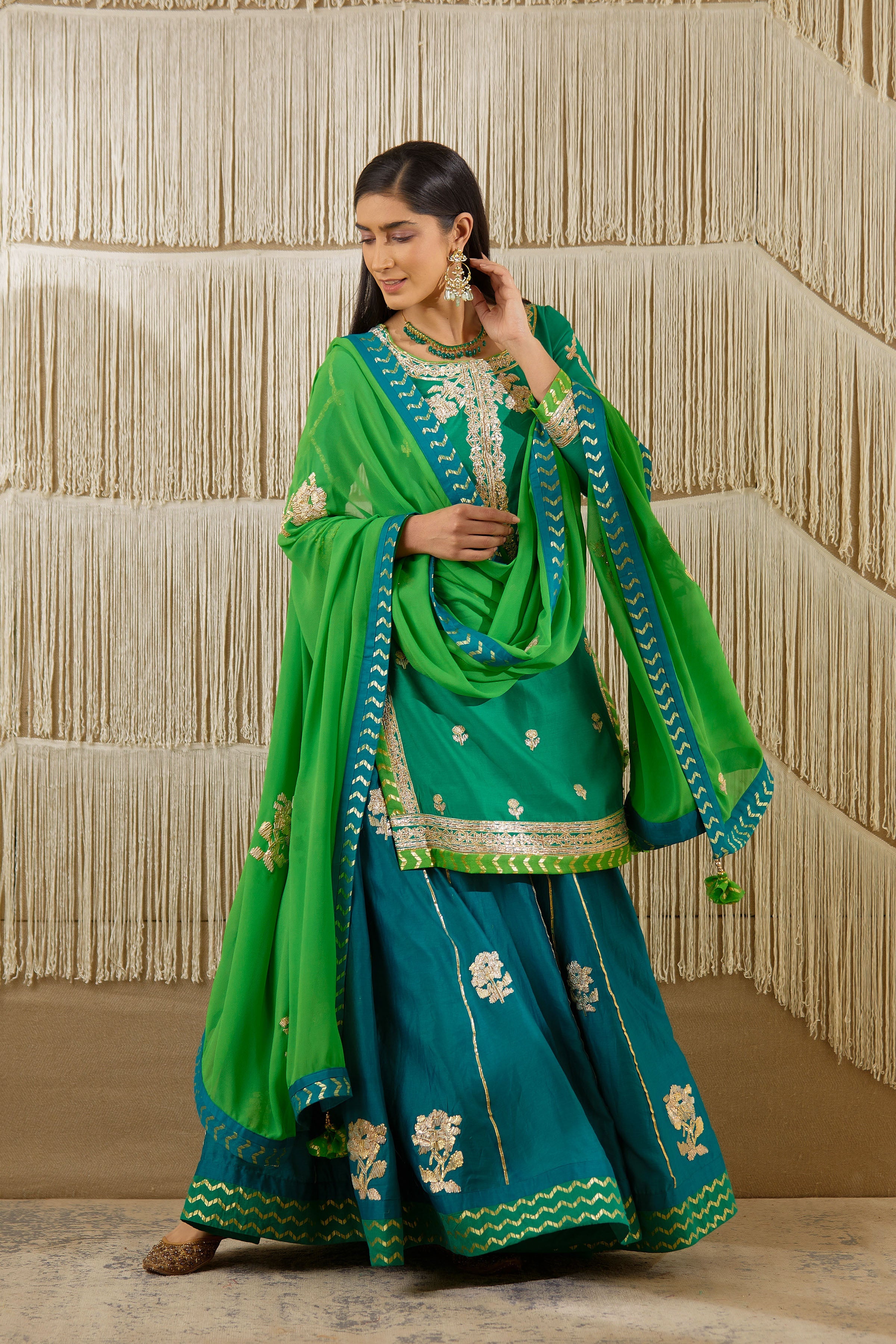 Teal Green Sharara set