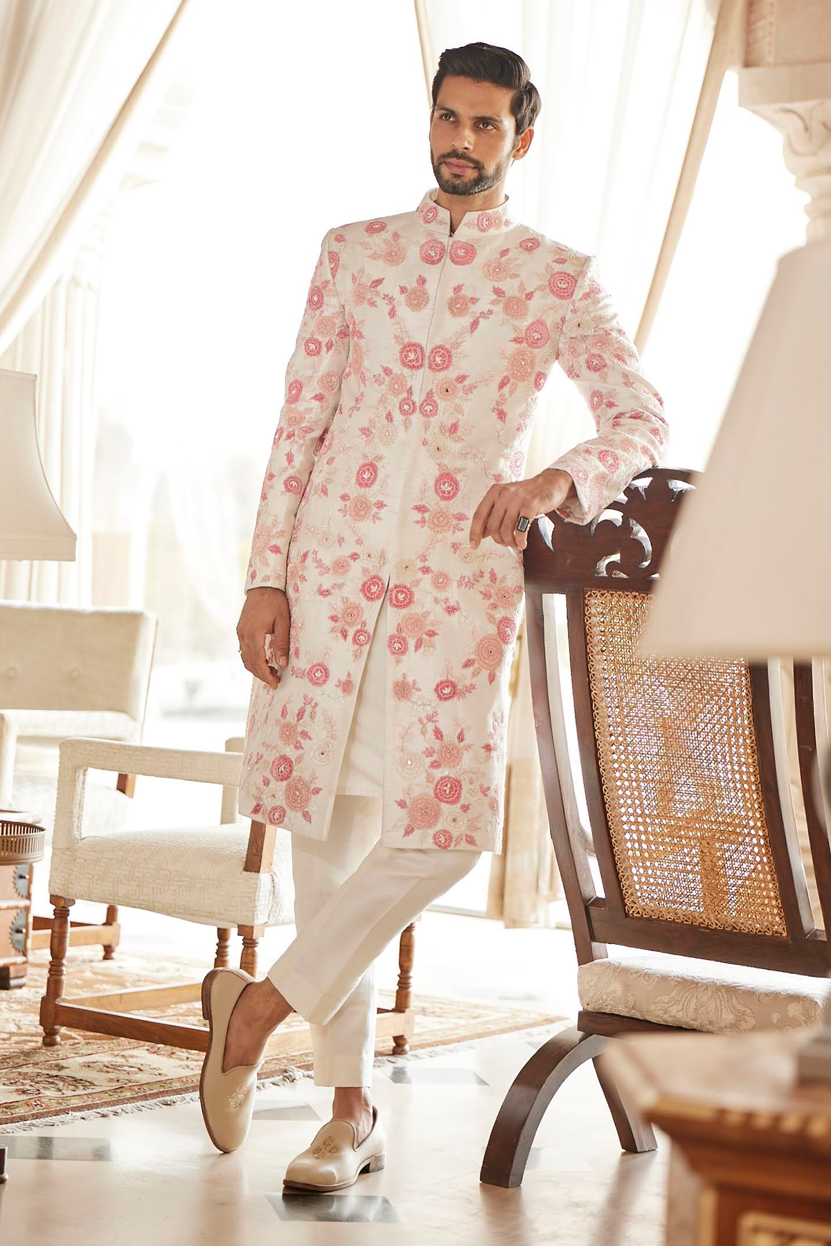 Ivory Floral Applique Sherwani