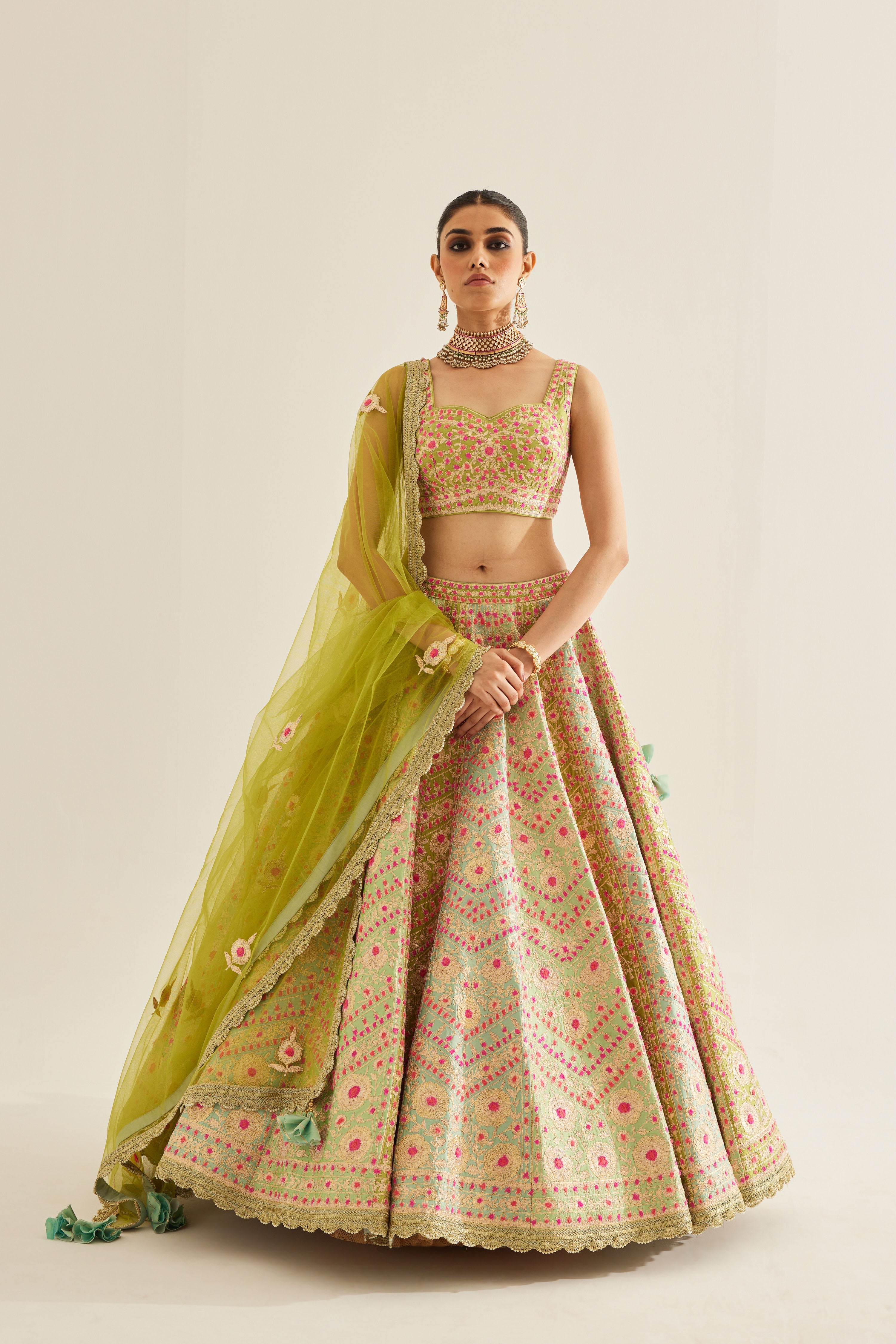 Multi Green Lehenga Set