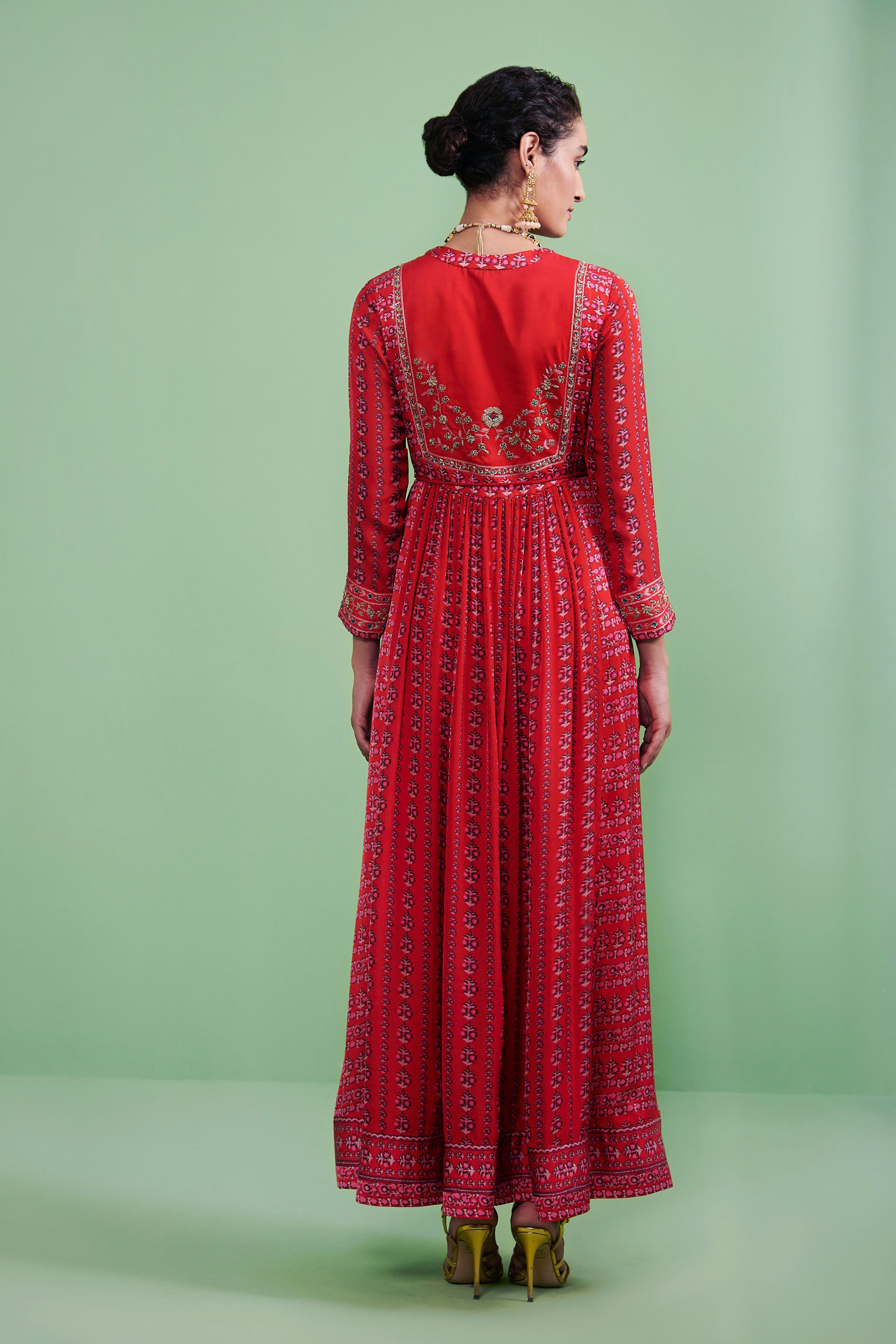 Red Anarkali Set