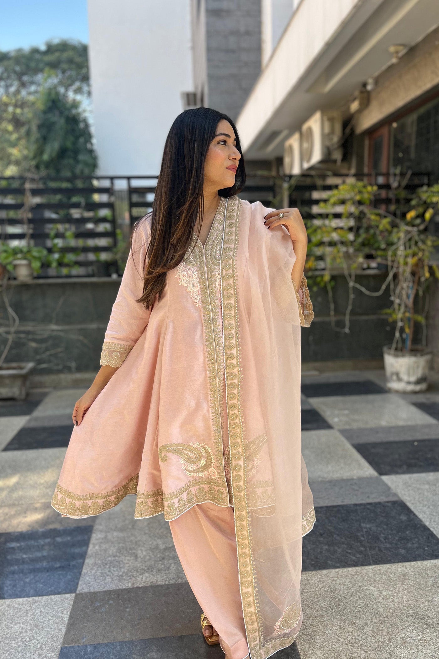Anisha Sethi Fajr - Blush Pink Short Anarkali with Chooridaar and Dupatta