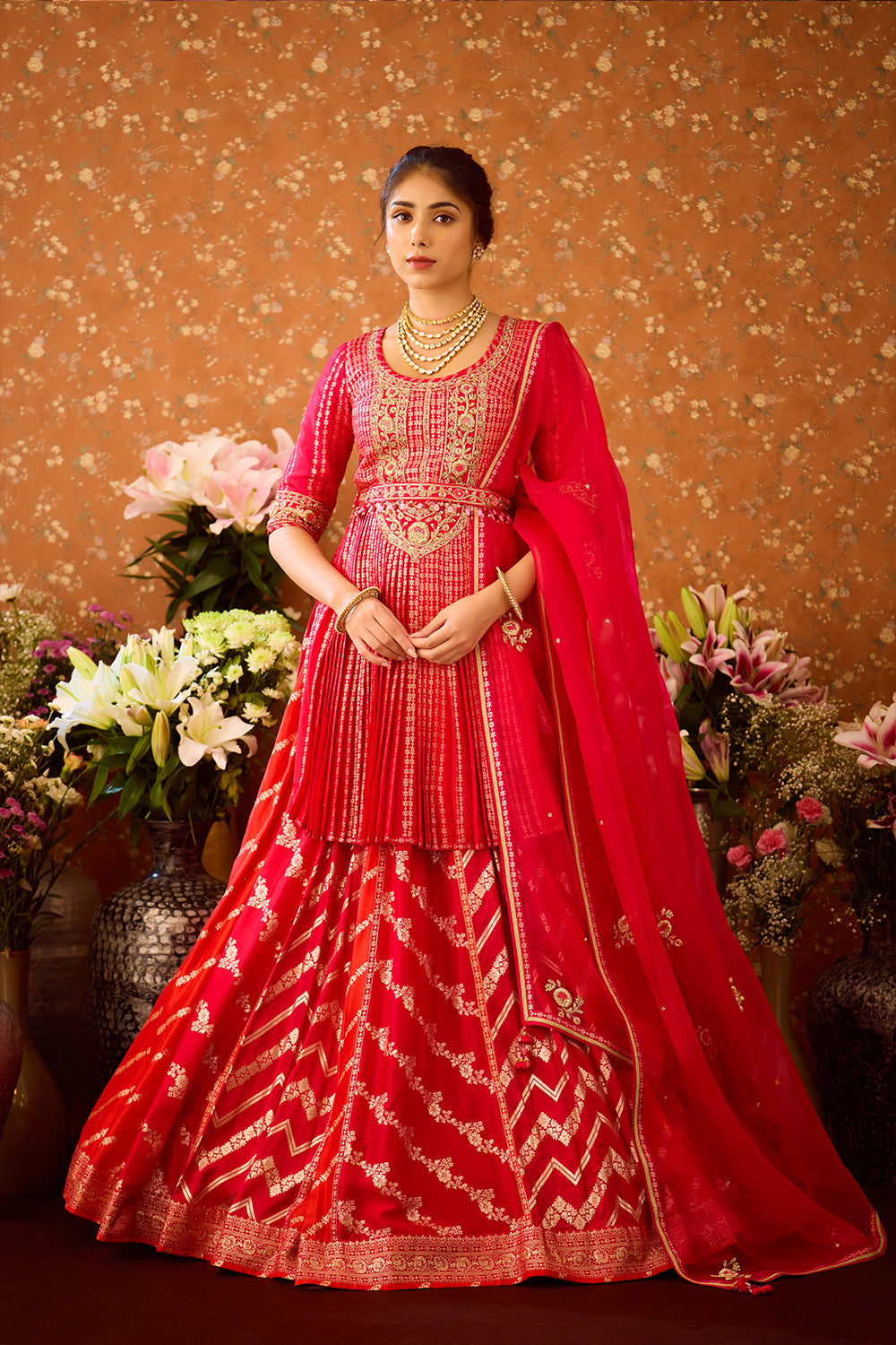 Scarlet Red Kurta Lehenga Set