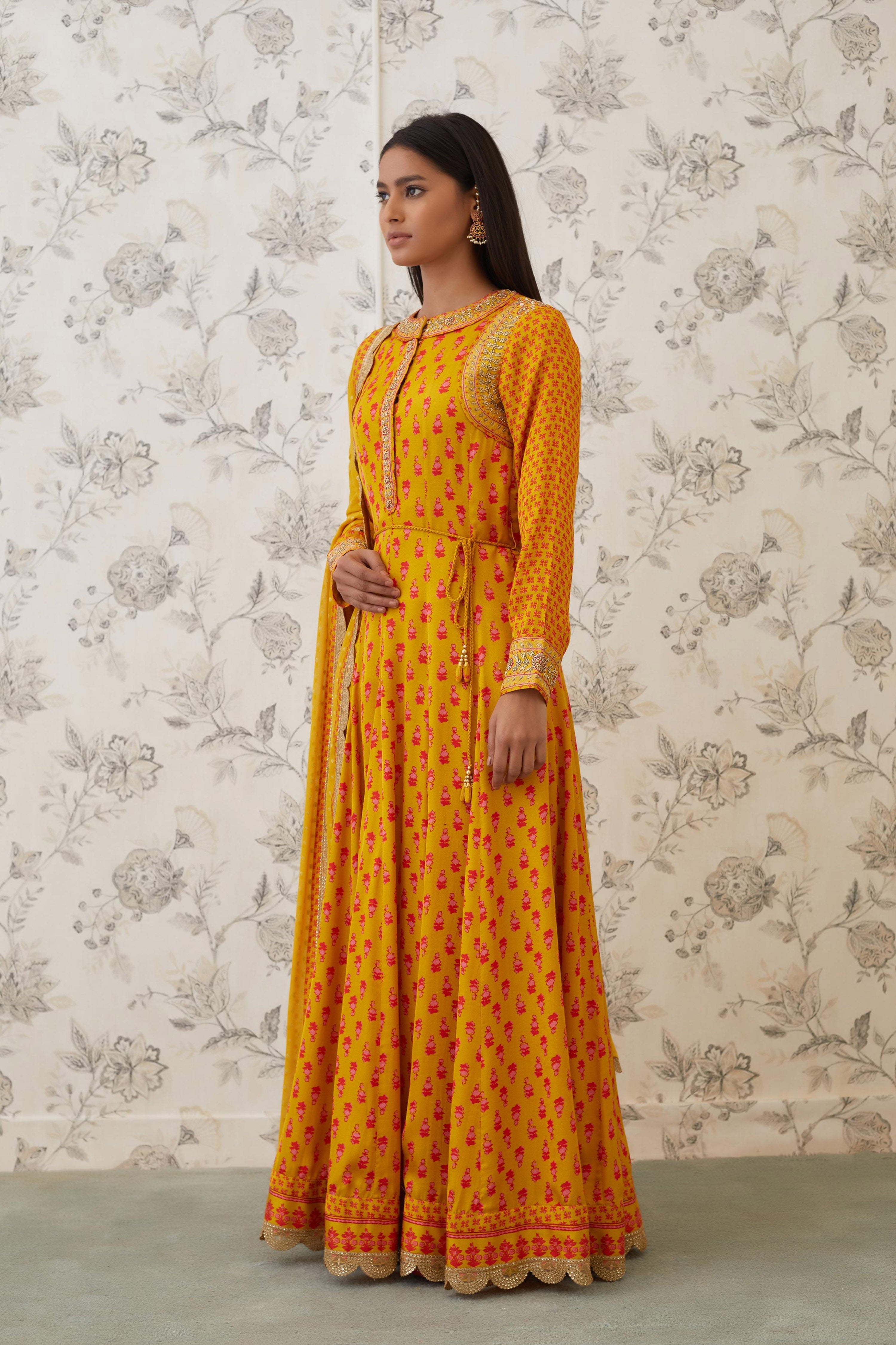 Mustard Orange Anarkali Set