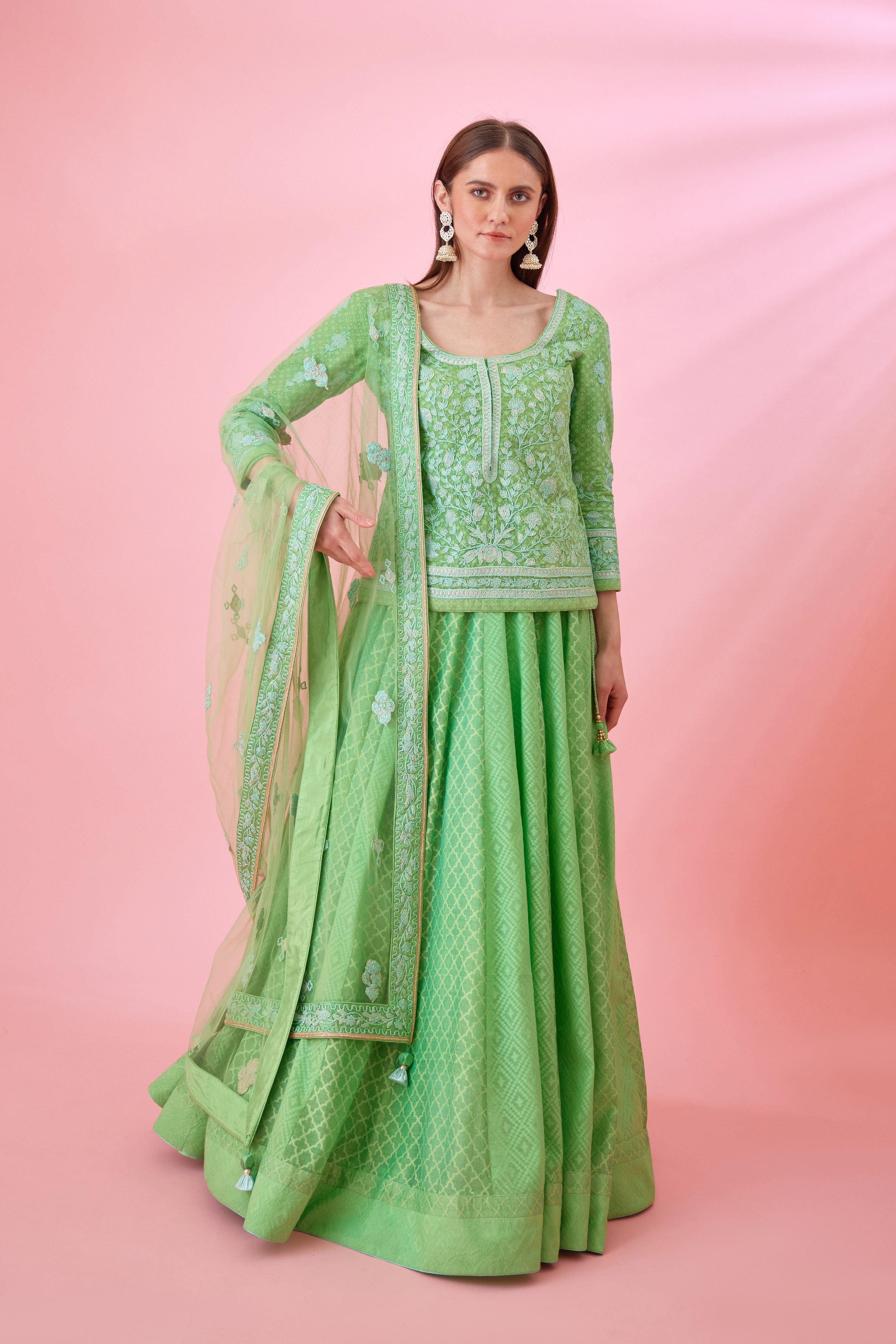 Irish Green Kurti Skirt Set