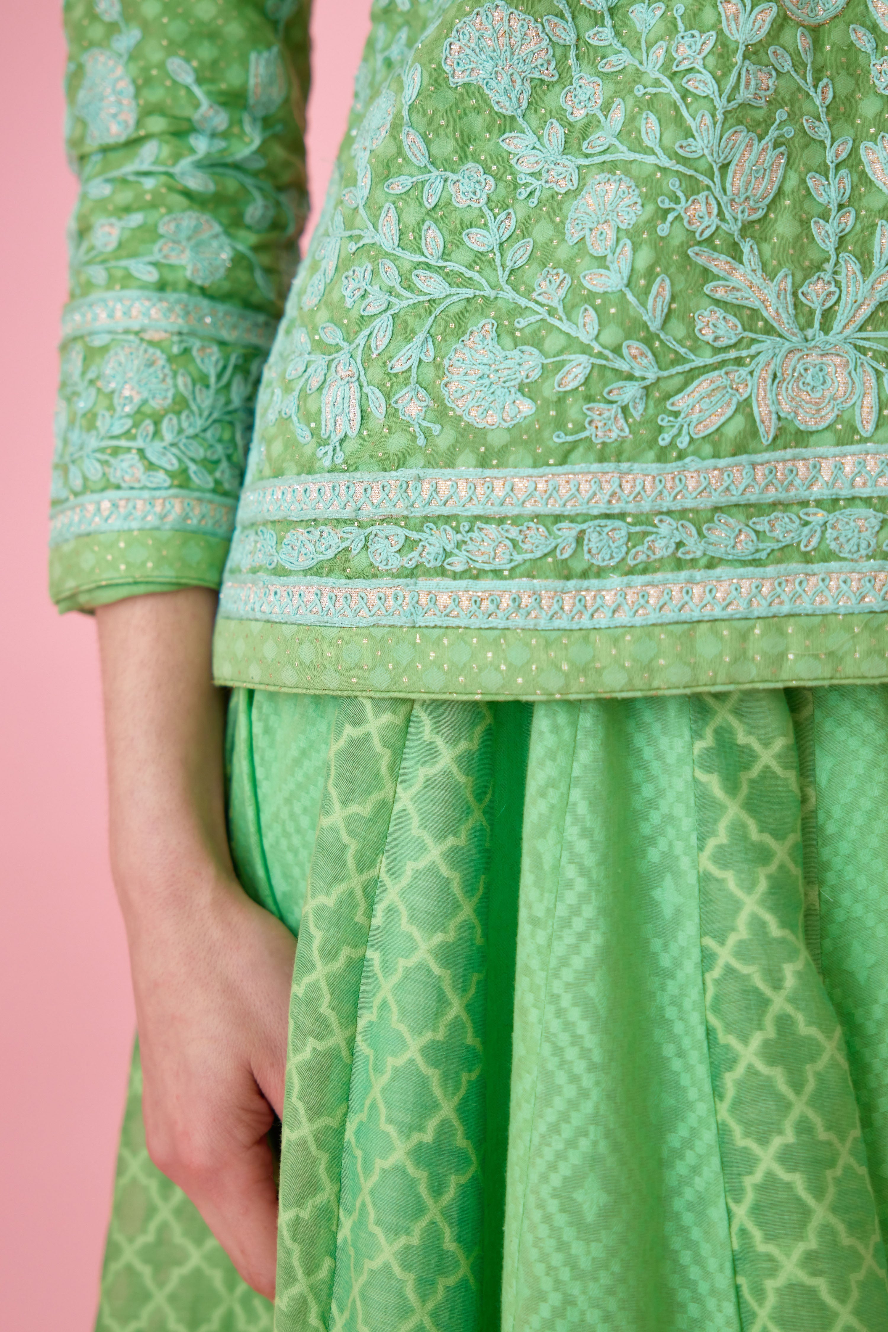 Irish Green Kurti Skirt Set