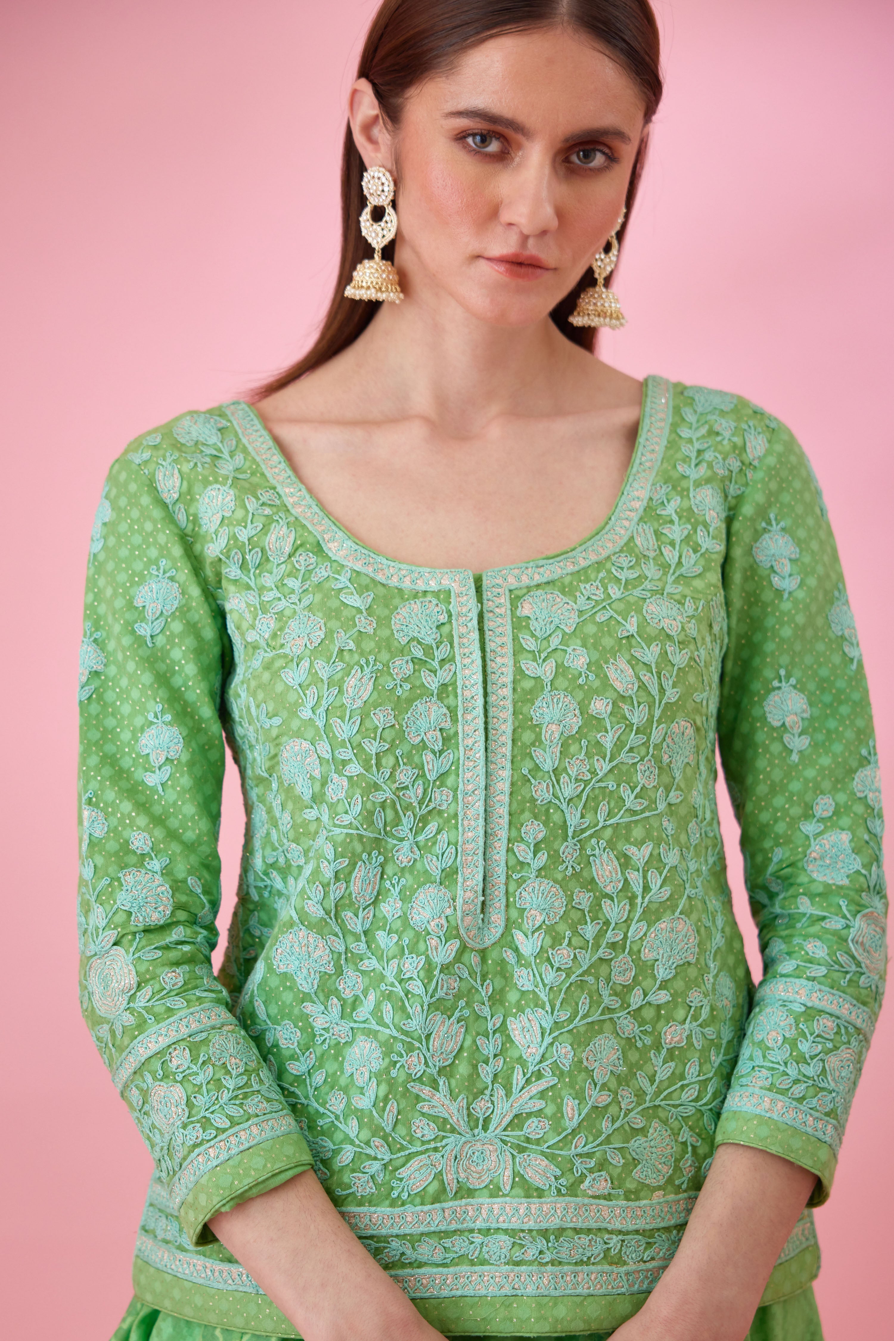 Irish Green Kurti Skirt Set