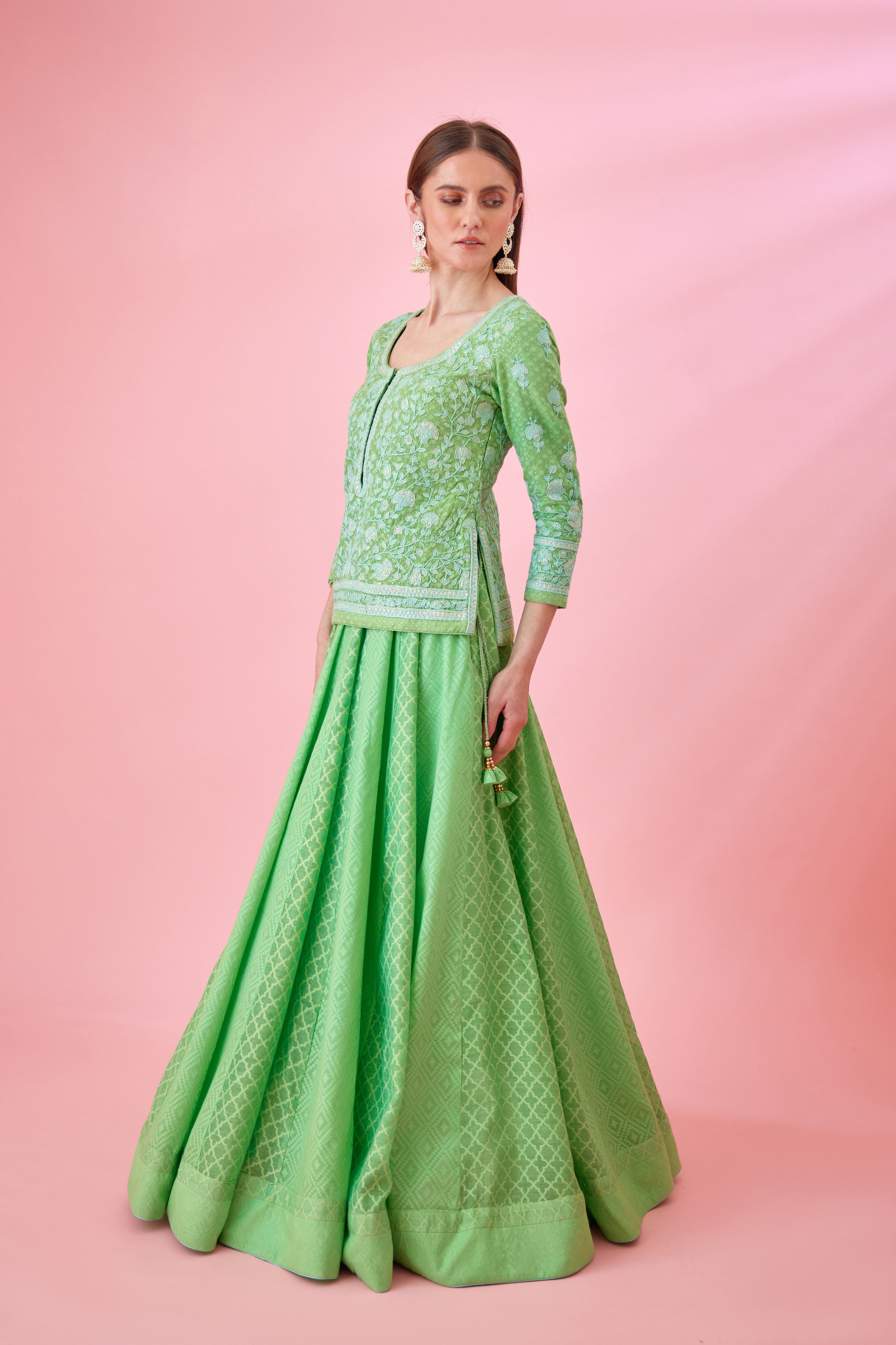 Irish Green Kurti Skirt Set