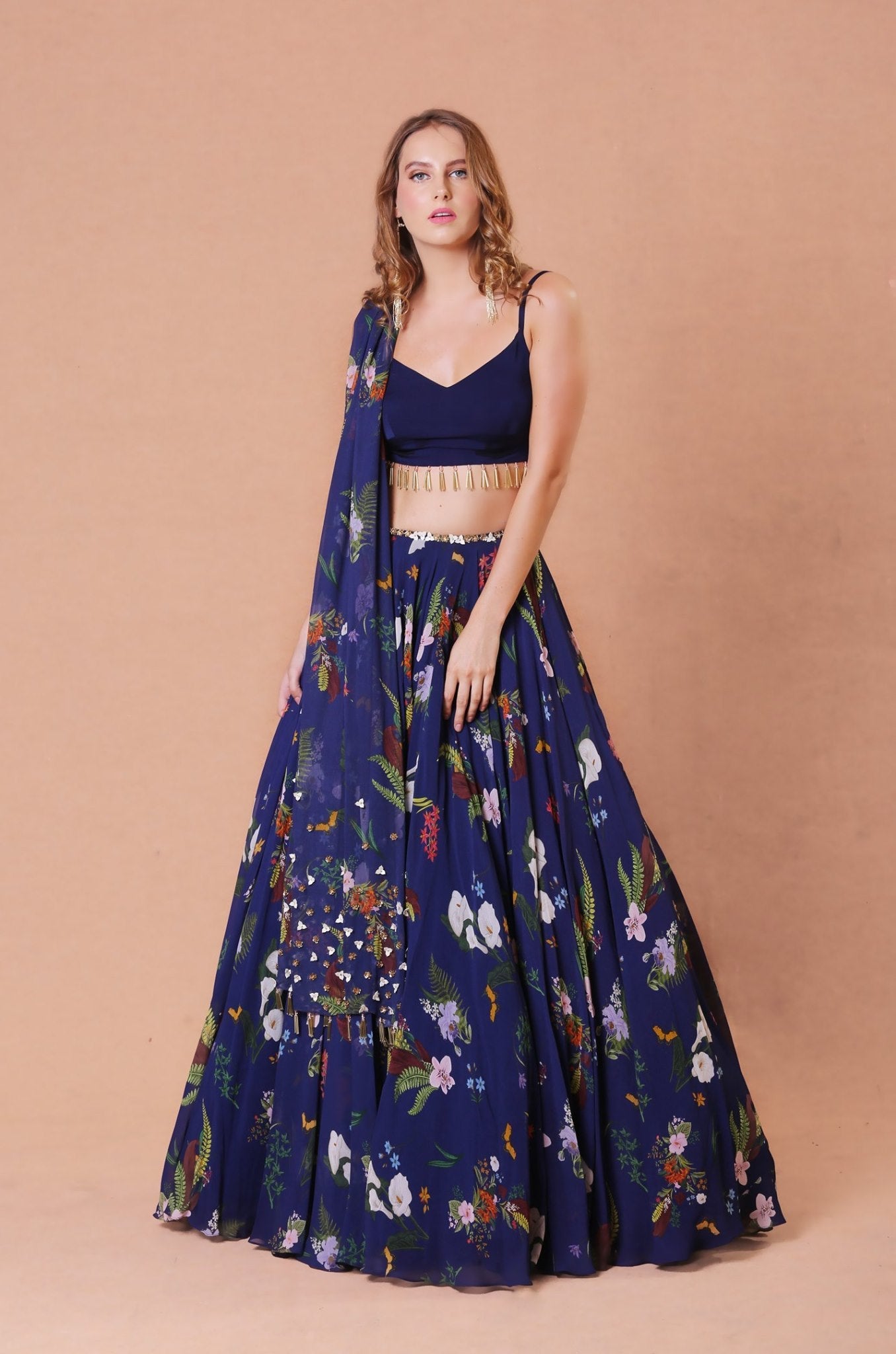 Blue Printed Lehenga Set
