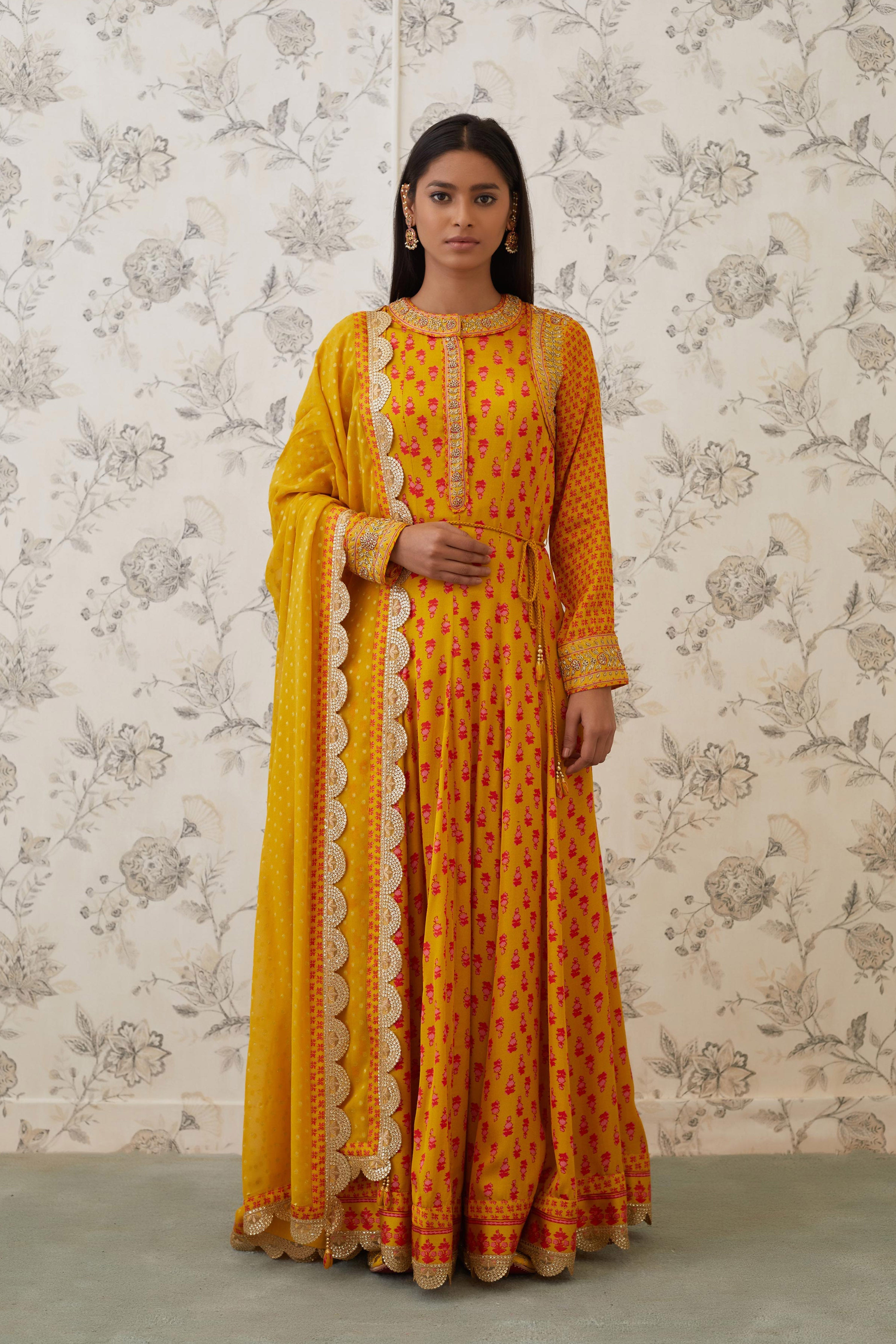 Mustard Orange Anarkali Set