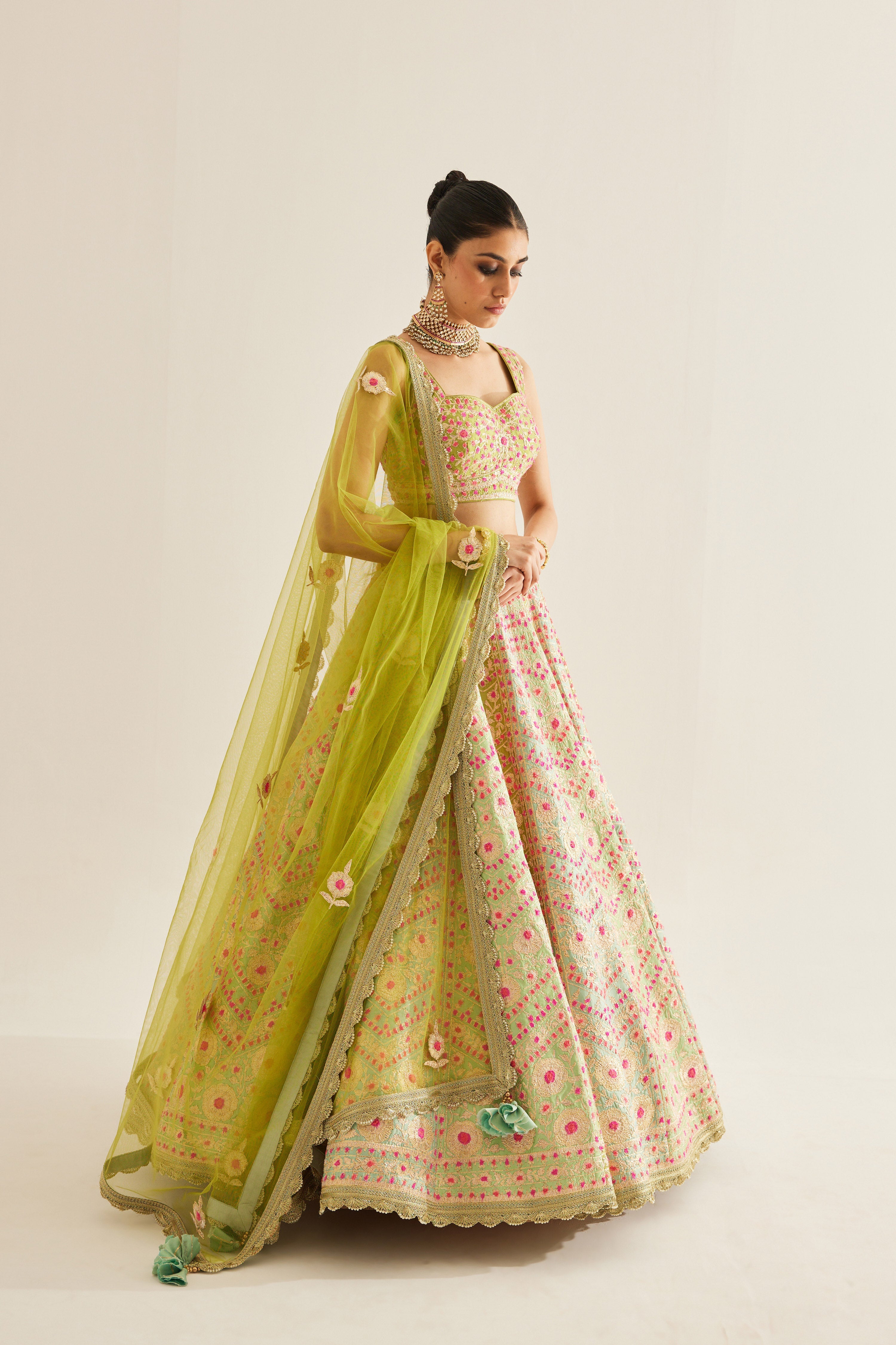 Multi Green Lehenga Set