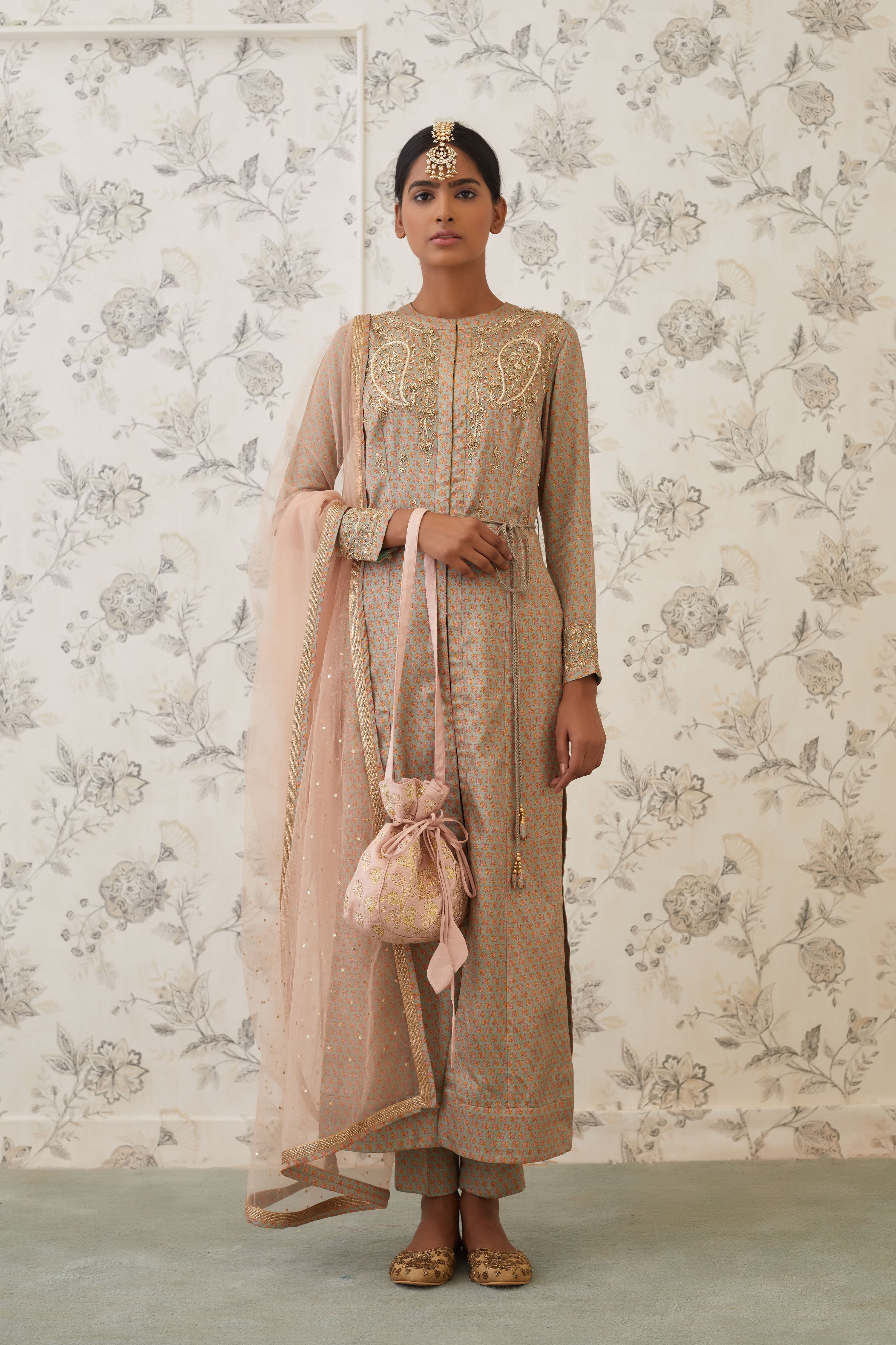 Light Olive Green Anarkali Set