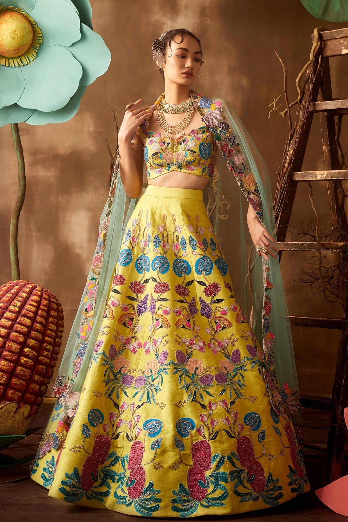 Tulip - Lime Raw Silk Lehenga Set