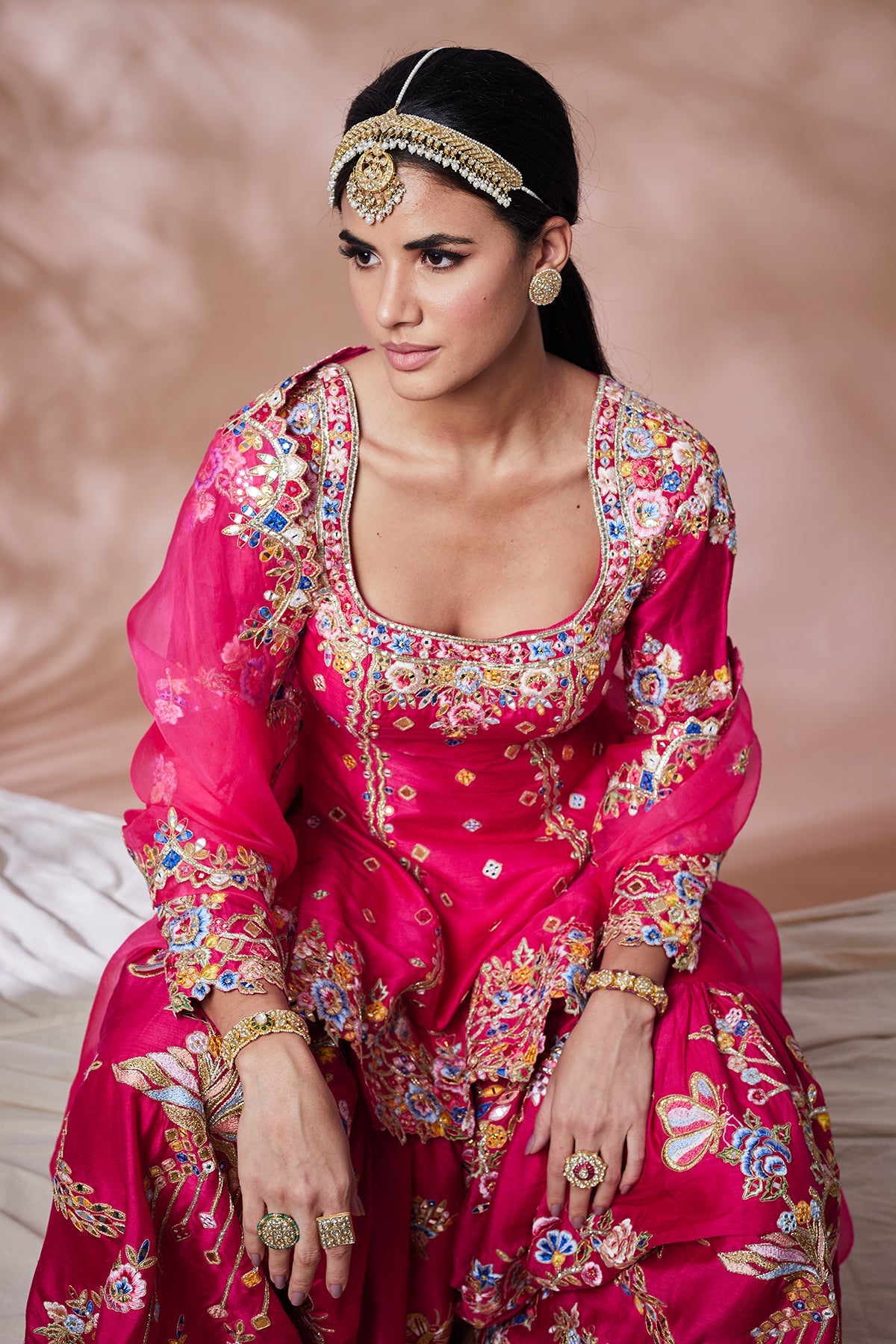 RANI PINK SILK BUTTERFLY GHARARA