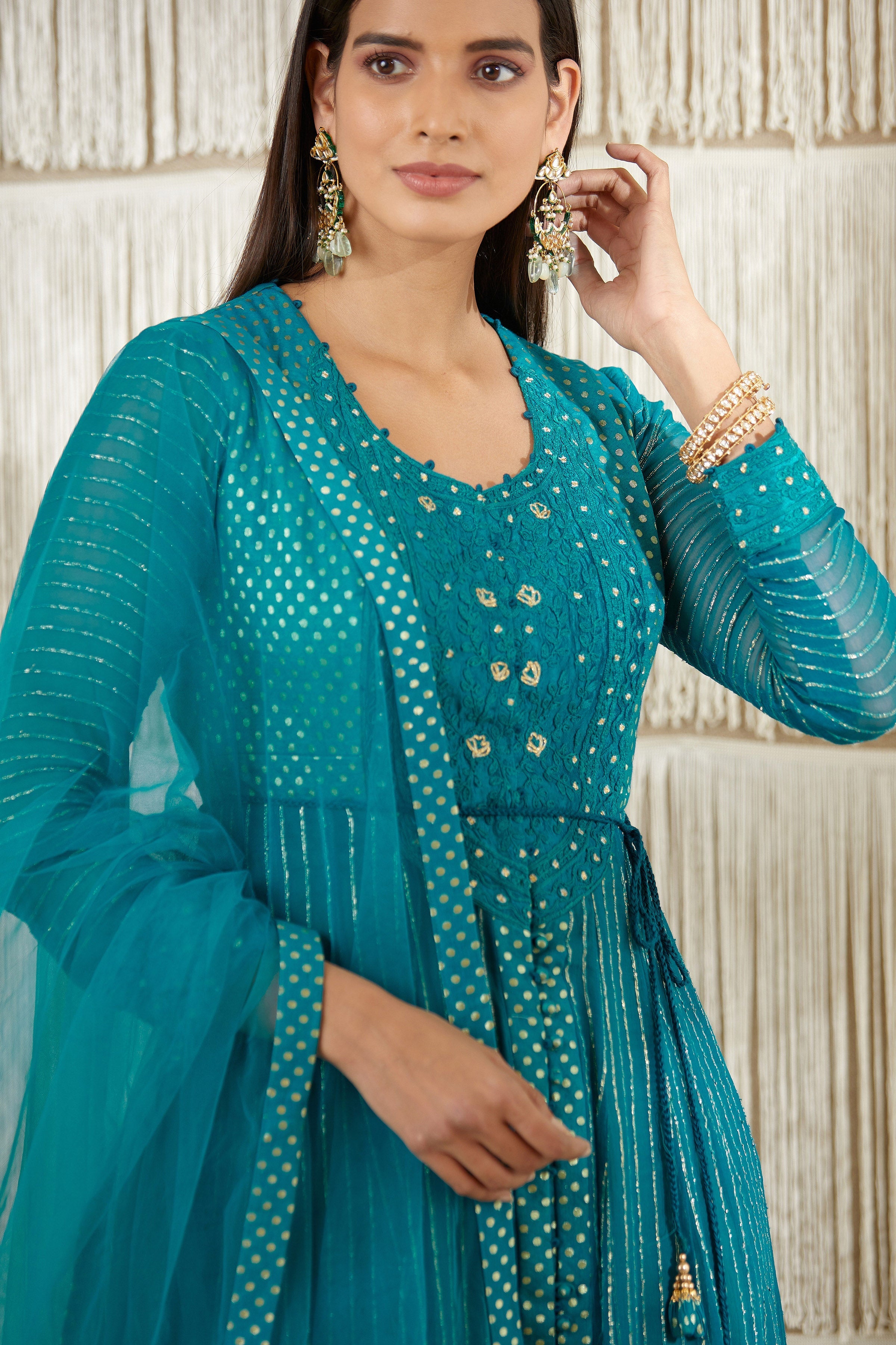 Teal Anarkali set