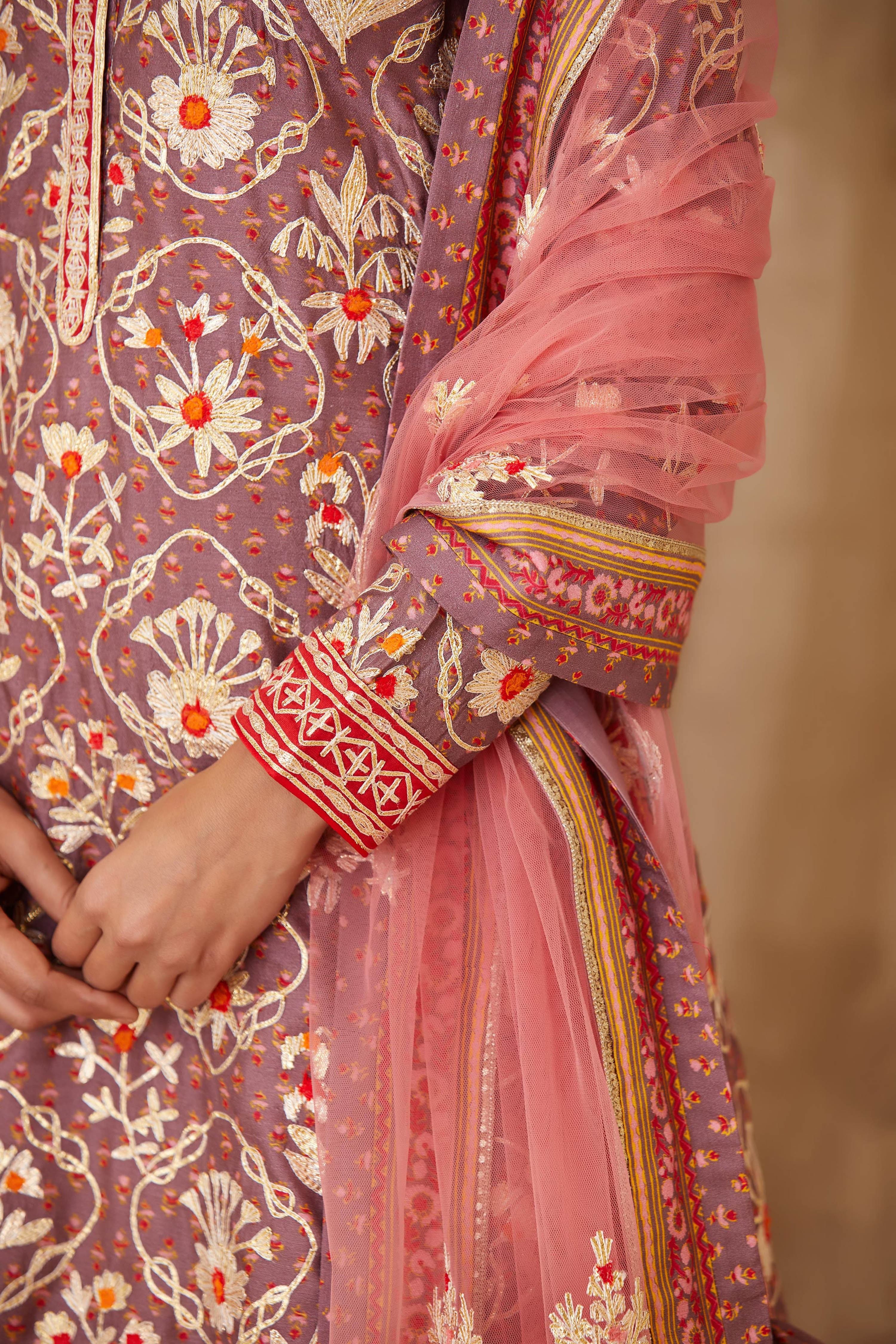 Neutral Lavender Kurta Skirt Set