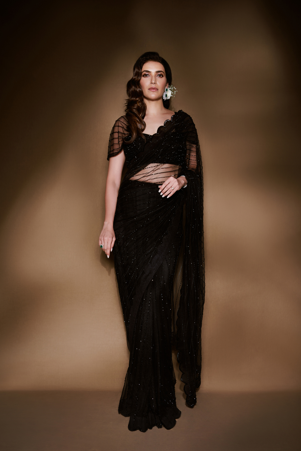KARISHMA TANNA IN BLACK CRYSTAL SAREE AND BLOUSE