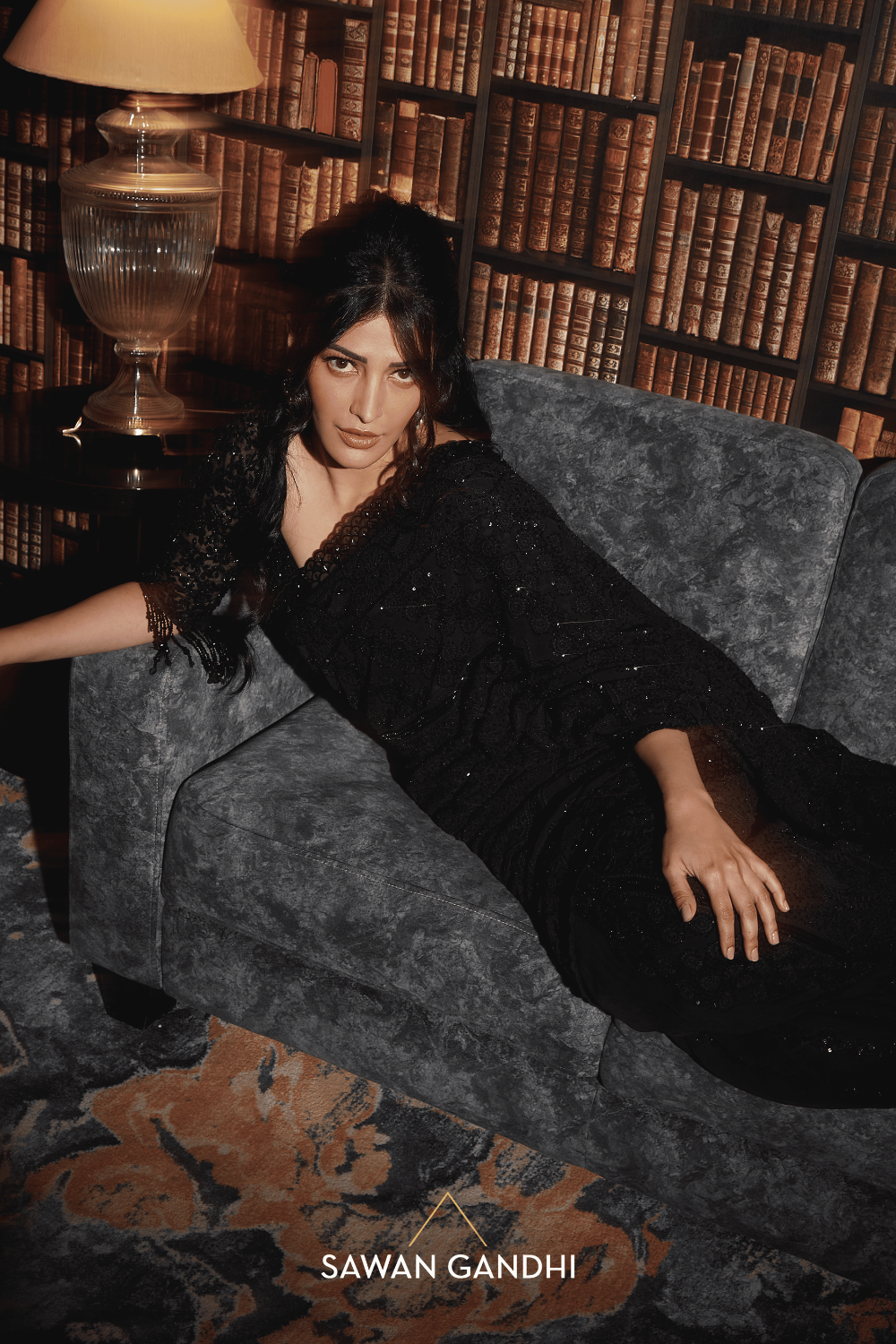 Shruti Haasan in Black Chikankari Saree