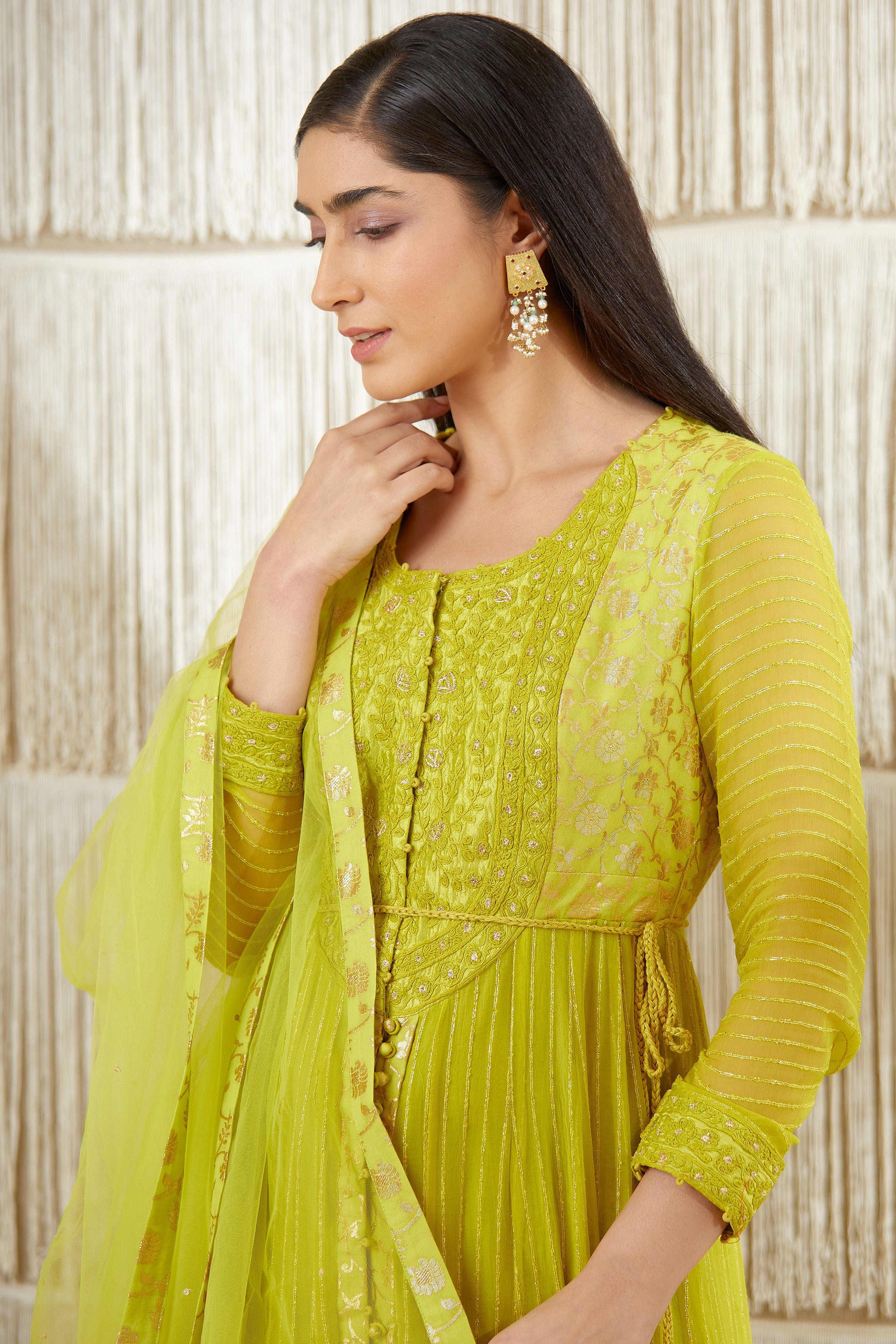 Bright Green Anarkali set