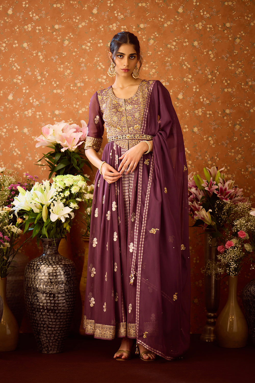 Prune Purple Anarkali Set