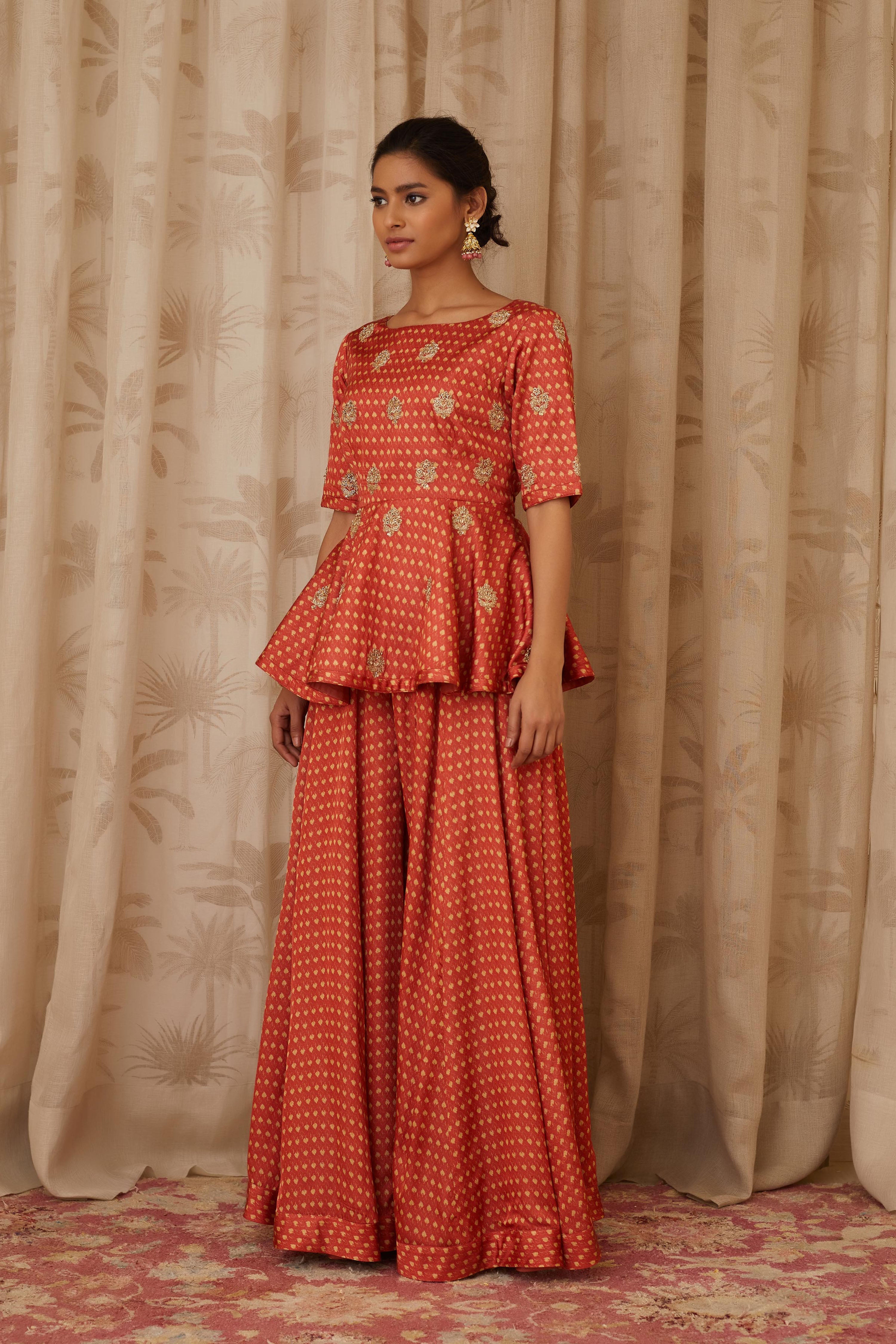 Rust Orange Top & Flared Trousers