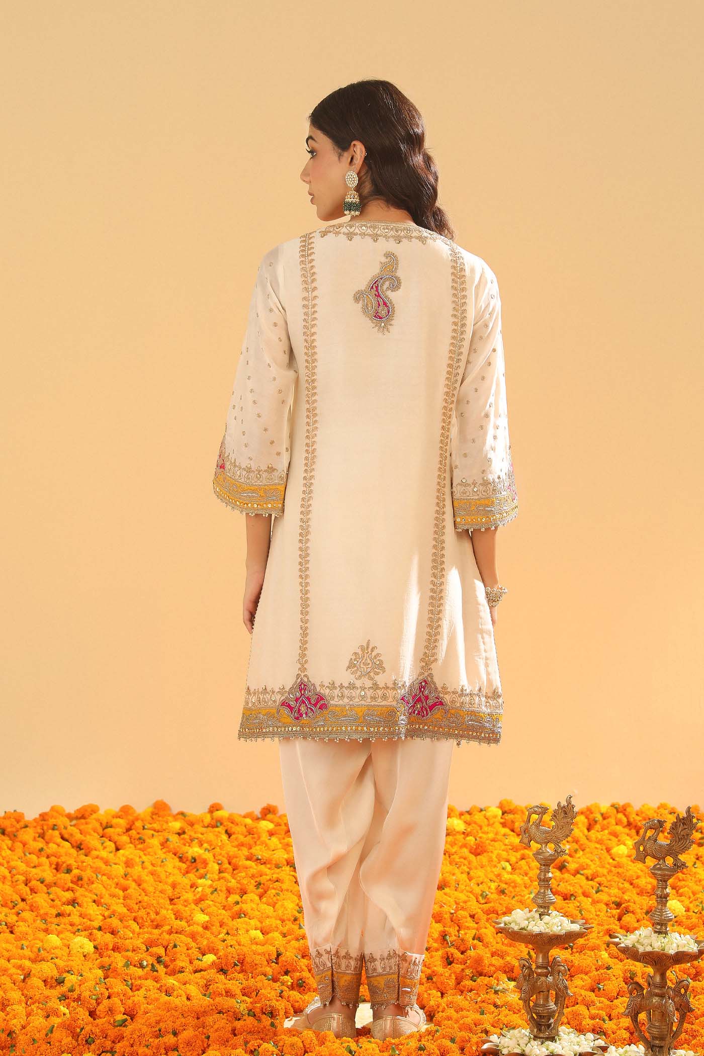 Ziana - Daisy Ivory Short Straight Kurta with Salwar and Dupatta
