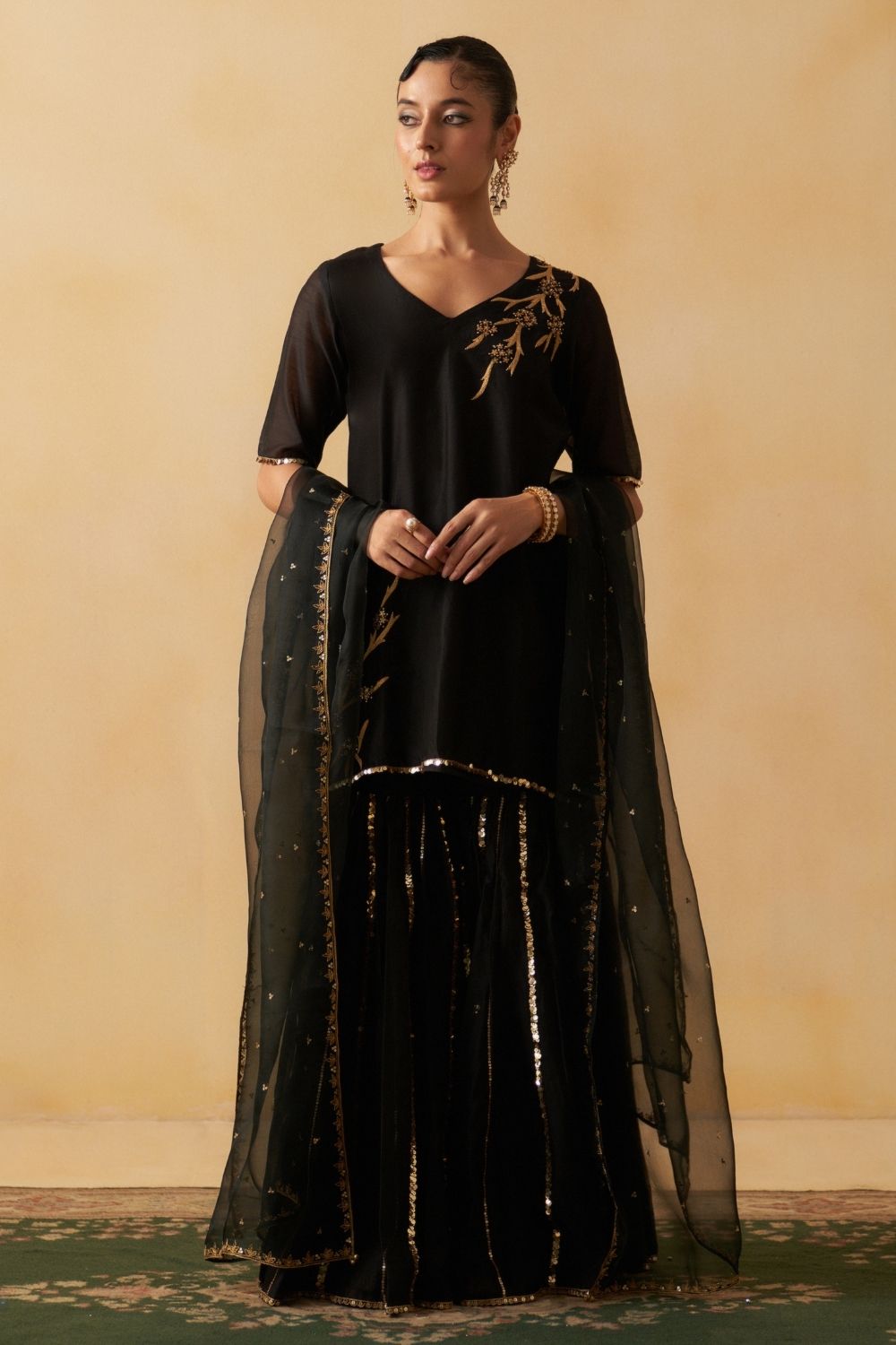 Black Gharara Set