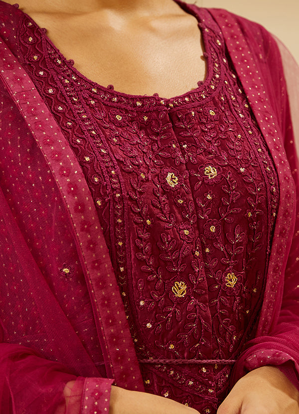 Wine Anarkali Set