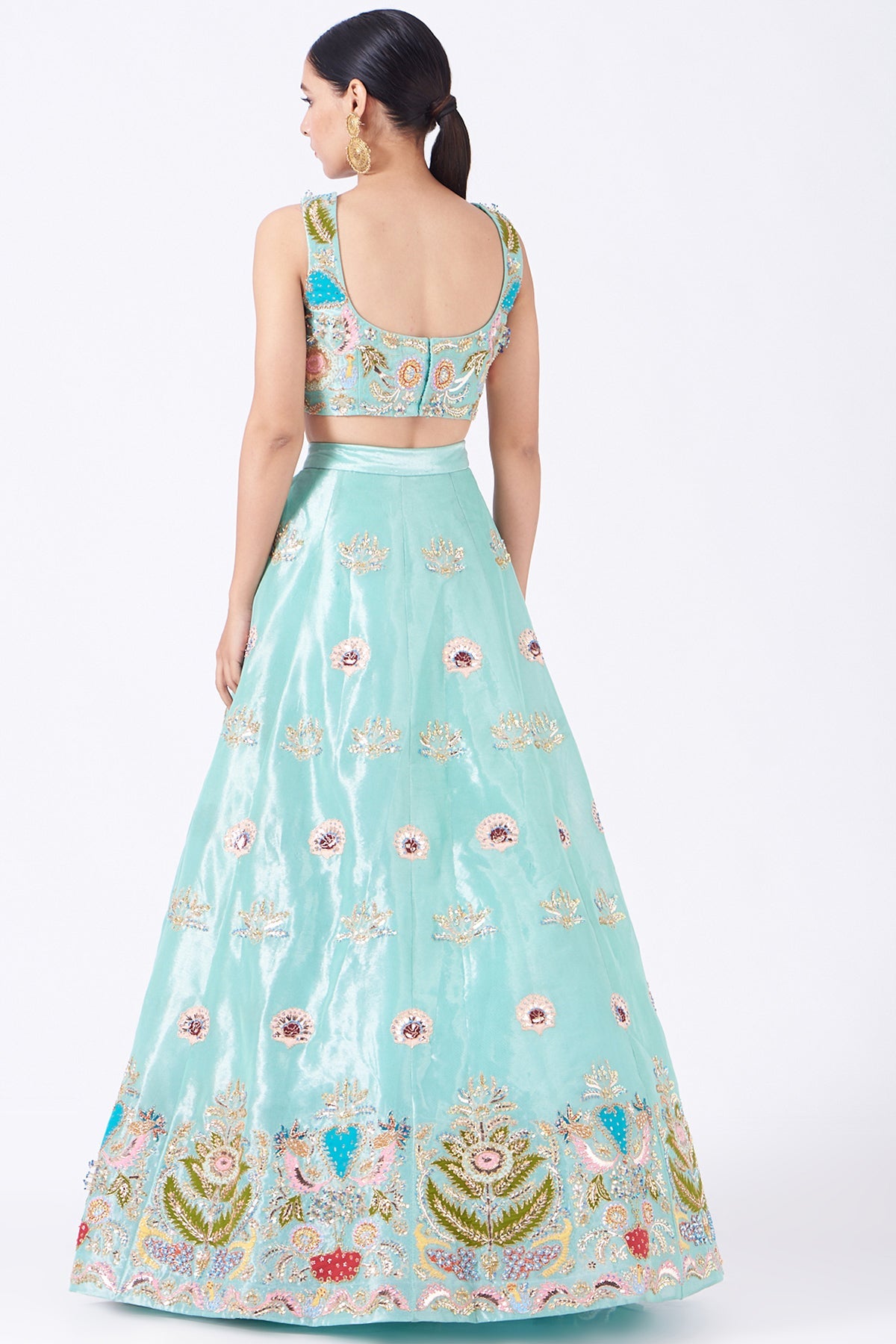 Adhira - Light Blue Tissue Lehenga Set