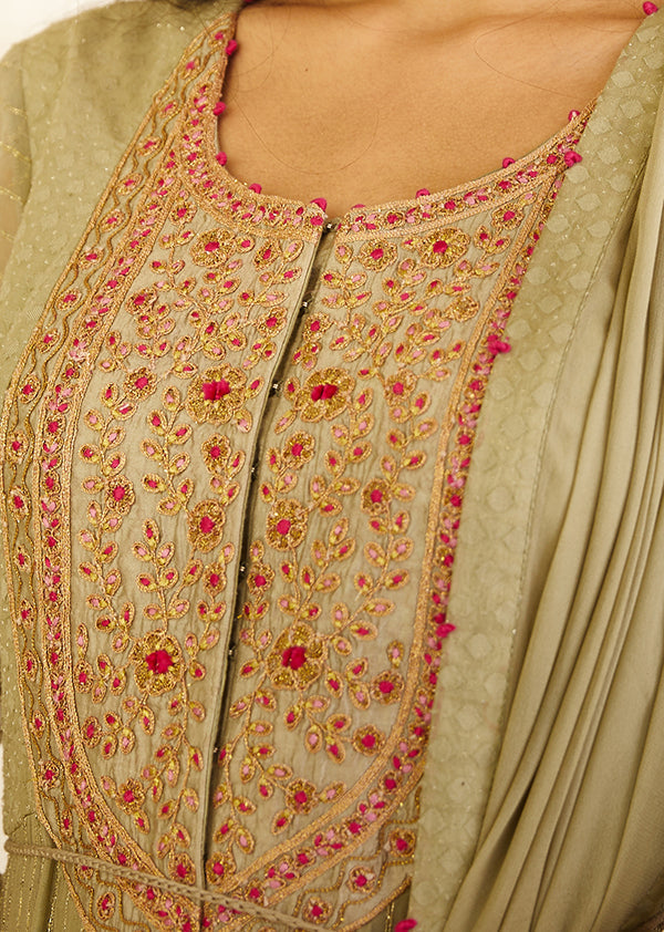 Neutral Green Anarkali Set