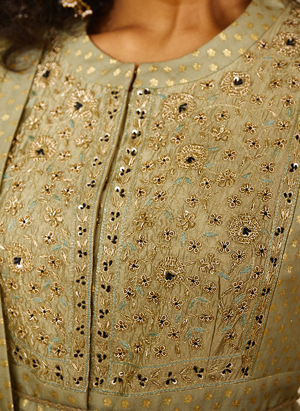 Neutral Green Anarkali Set