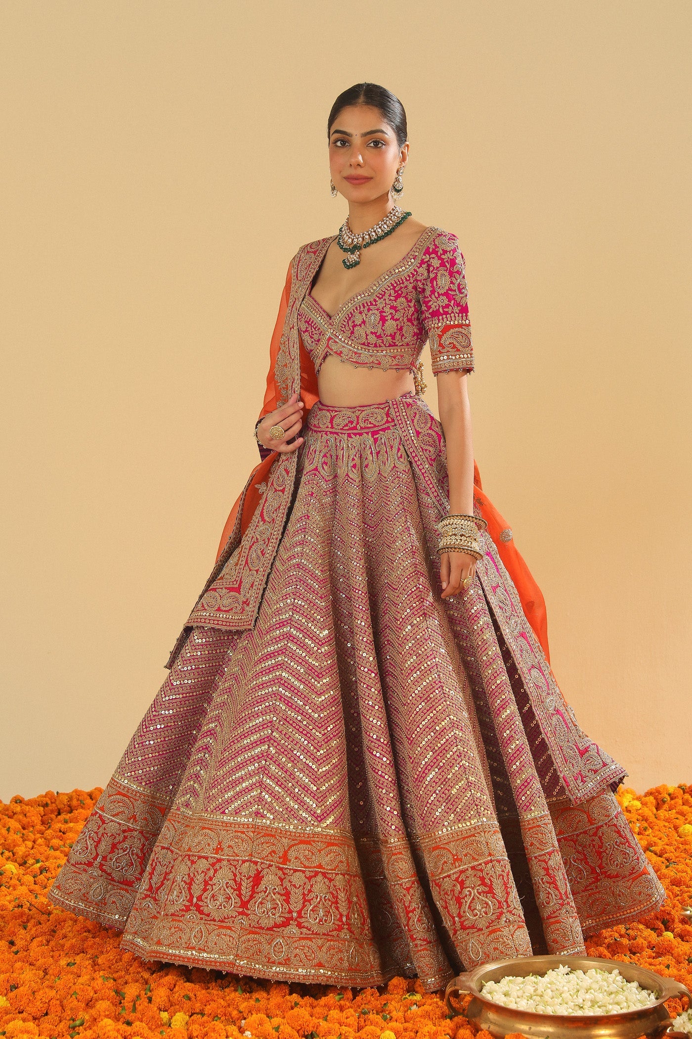 Anahira - Hotpink Blouse with Lehenga and Dupatta