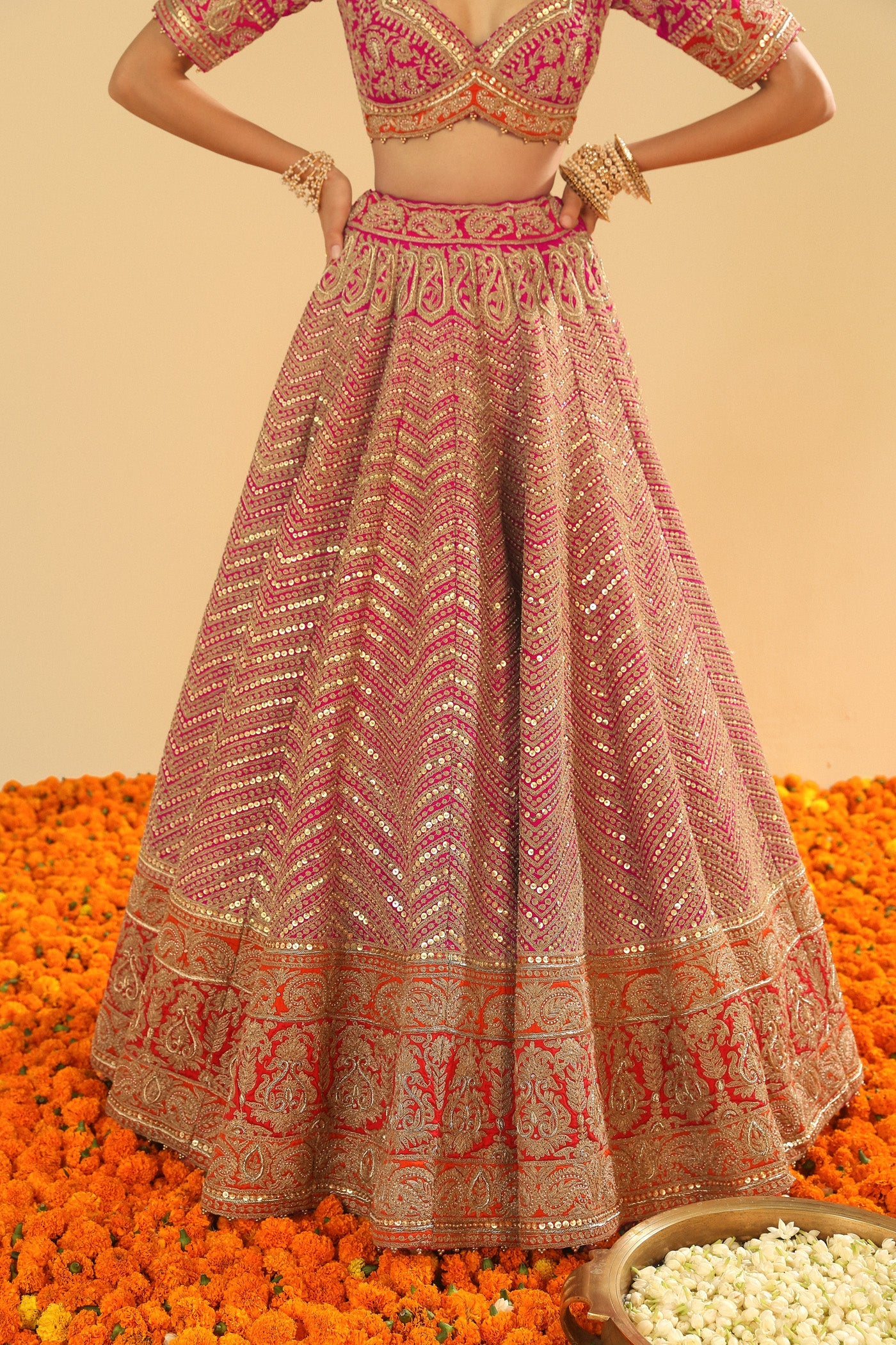 Anahira - Hotpink Blouse with Lehenga and Dupatta