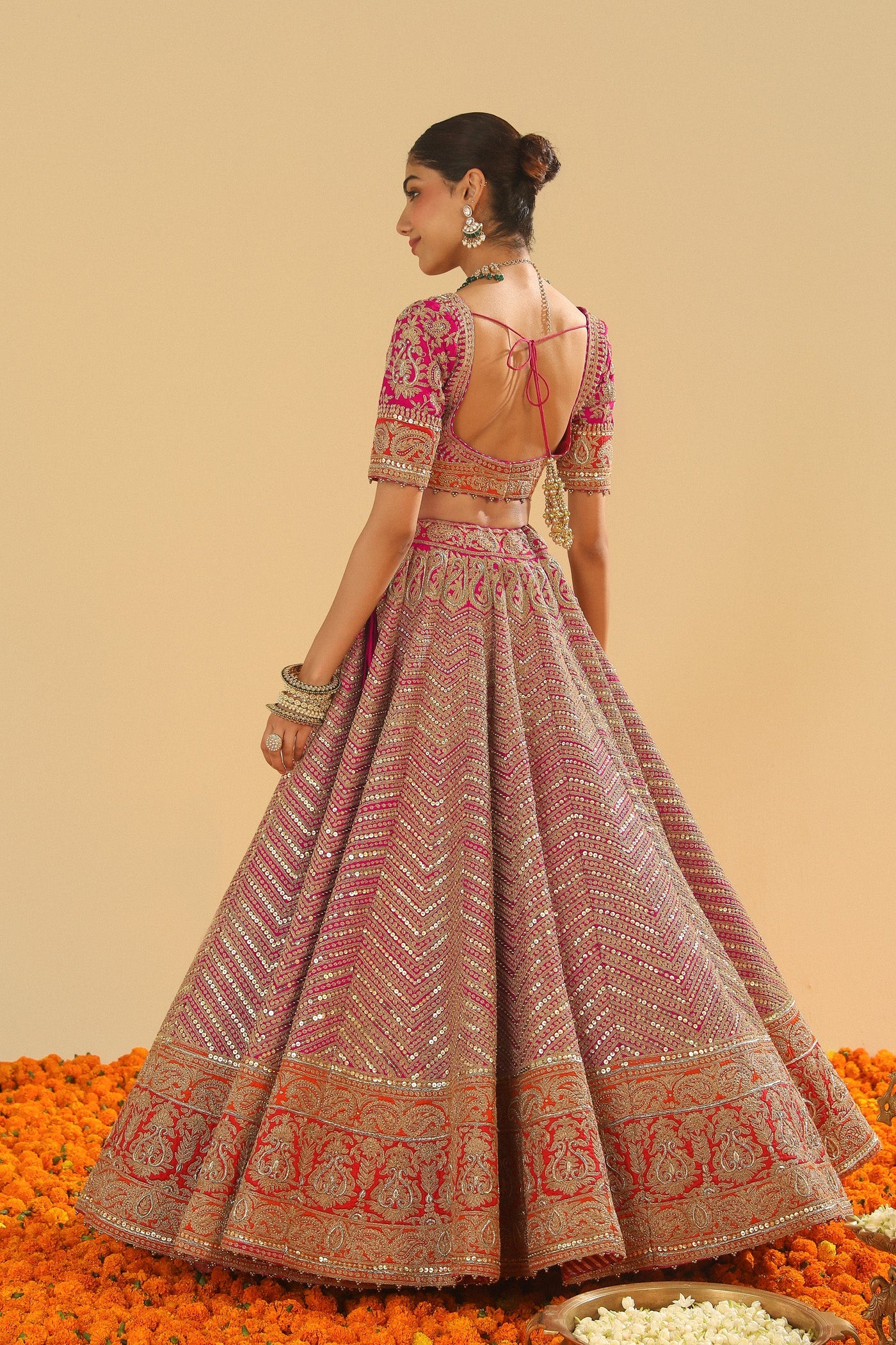 Anahira - Hotpink Blouse with Lehenga and Dupatta