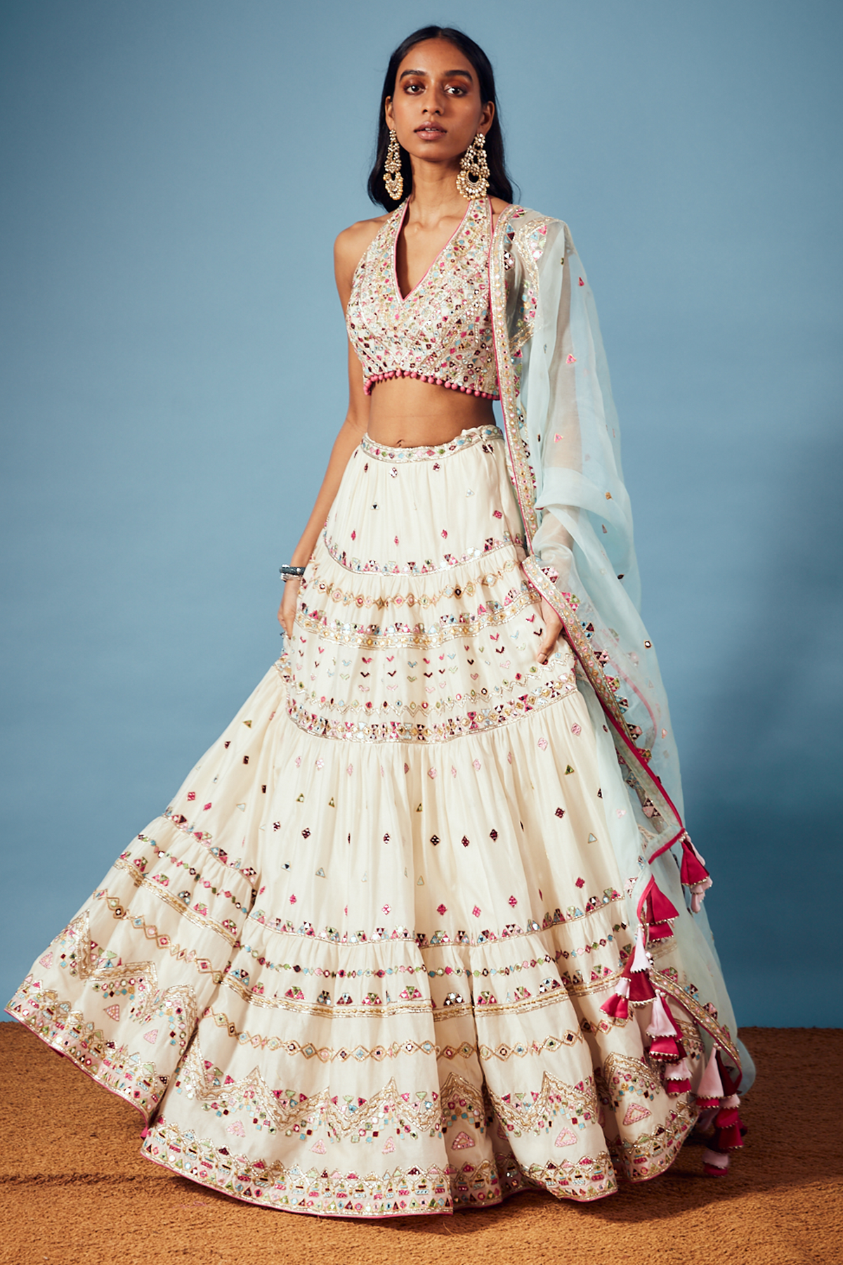 Ivory Tiered Lehenga Set