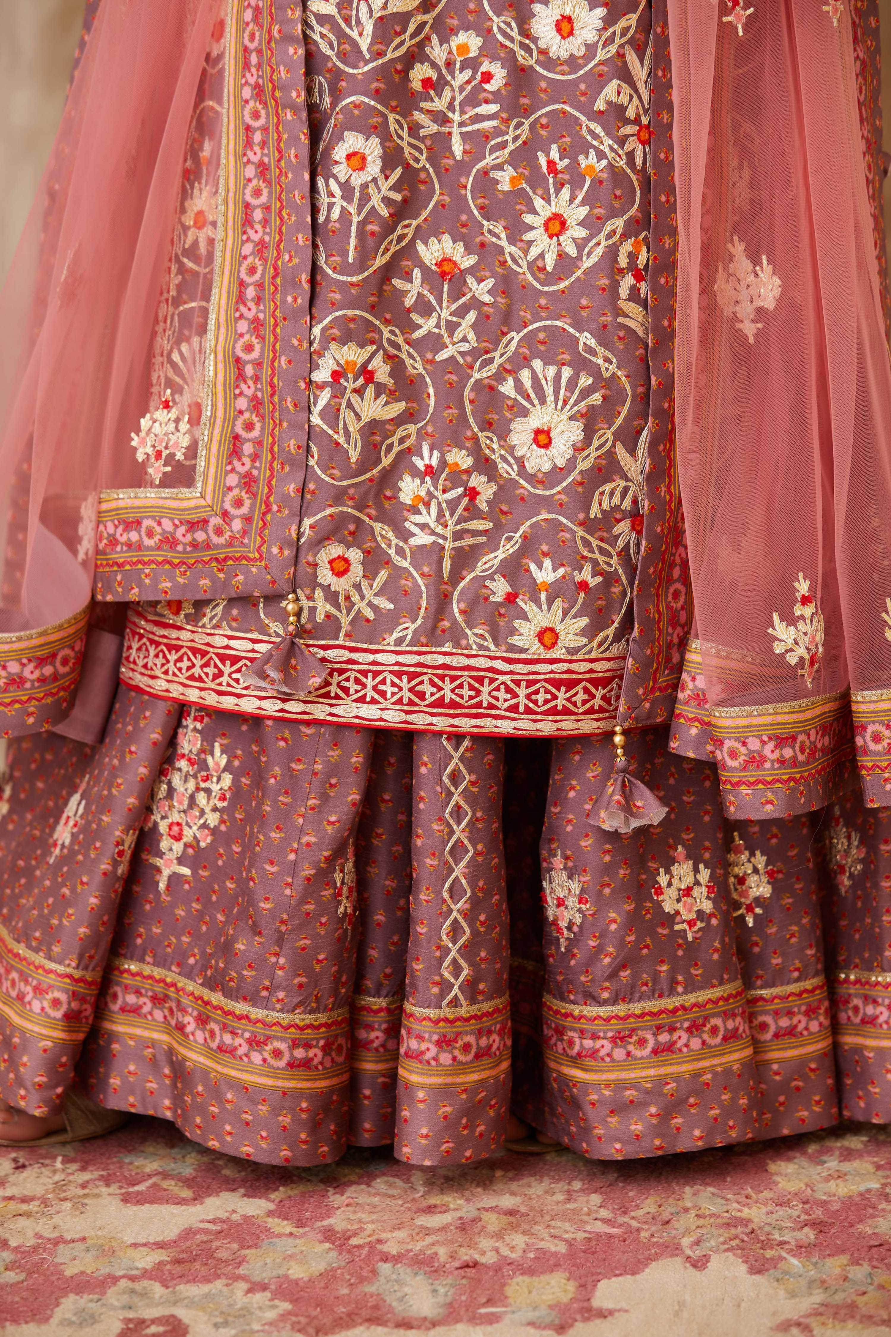 Neutral Lavender Kurta Skirt Set